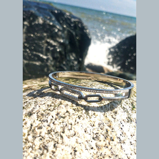 Stainless Steel Double Row Bracelet with Rhinestone Detailing