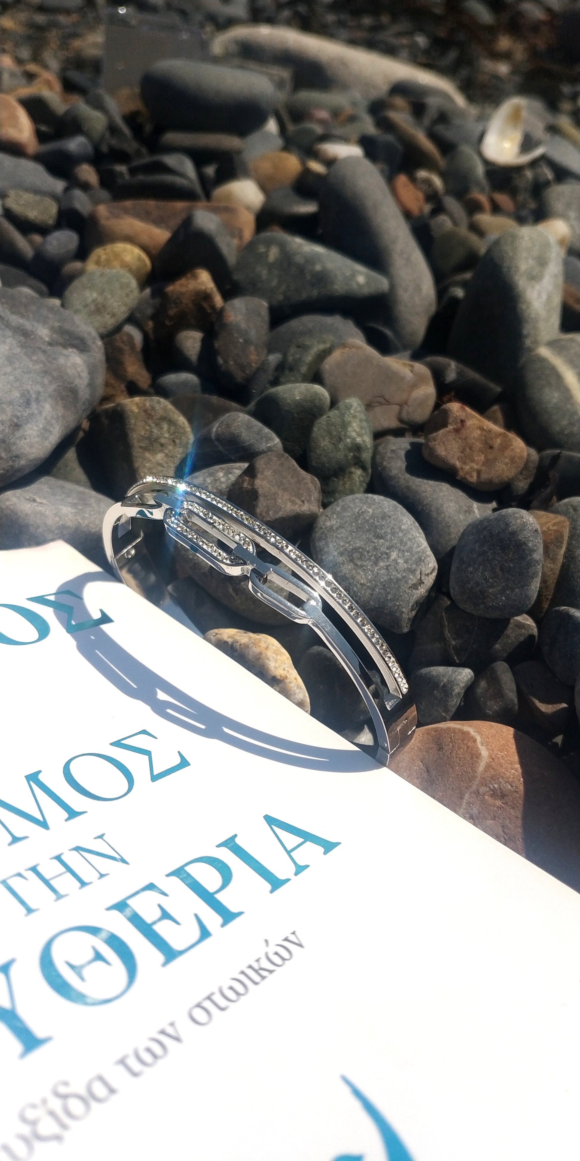 Stainless Steel Double Row Bracelet with Rhinestone Detailing