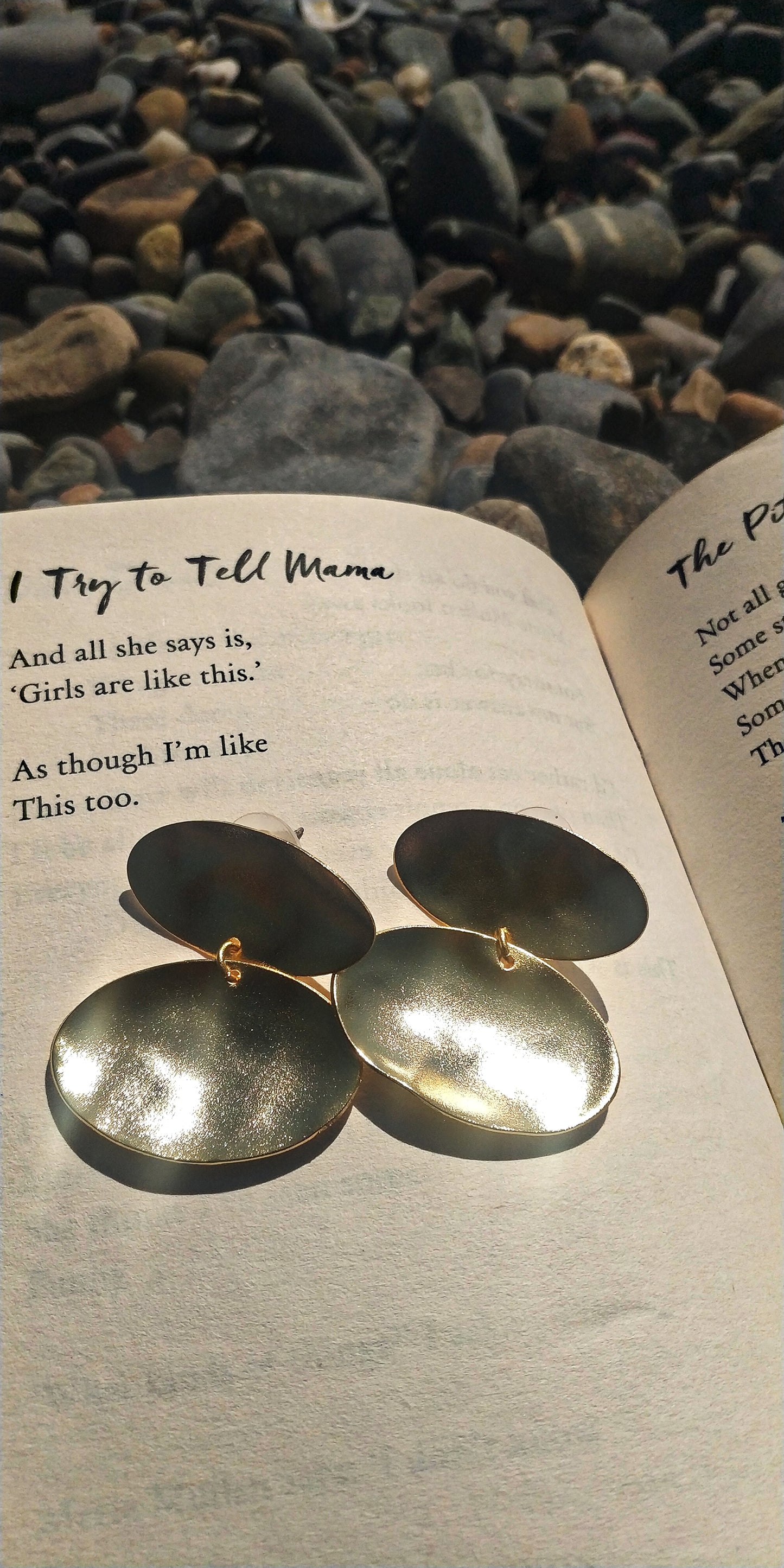 Heliades Earrings – Greek Hammered Jewelry – Available in 18K Gold, Silver, and Rose Gold Plated. Radiant hammered circular discs inspired by the daughters of the Sun.