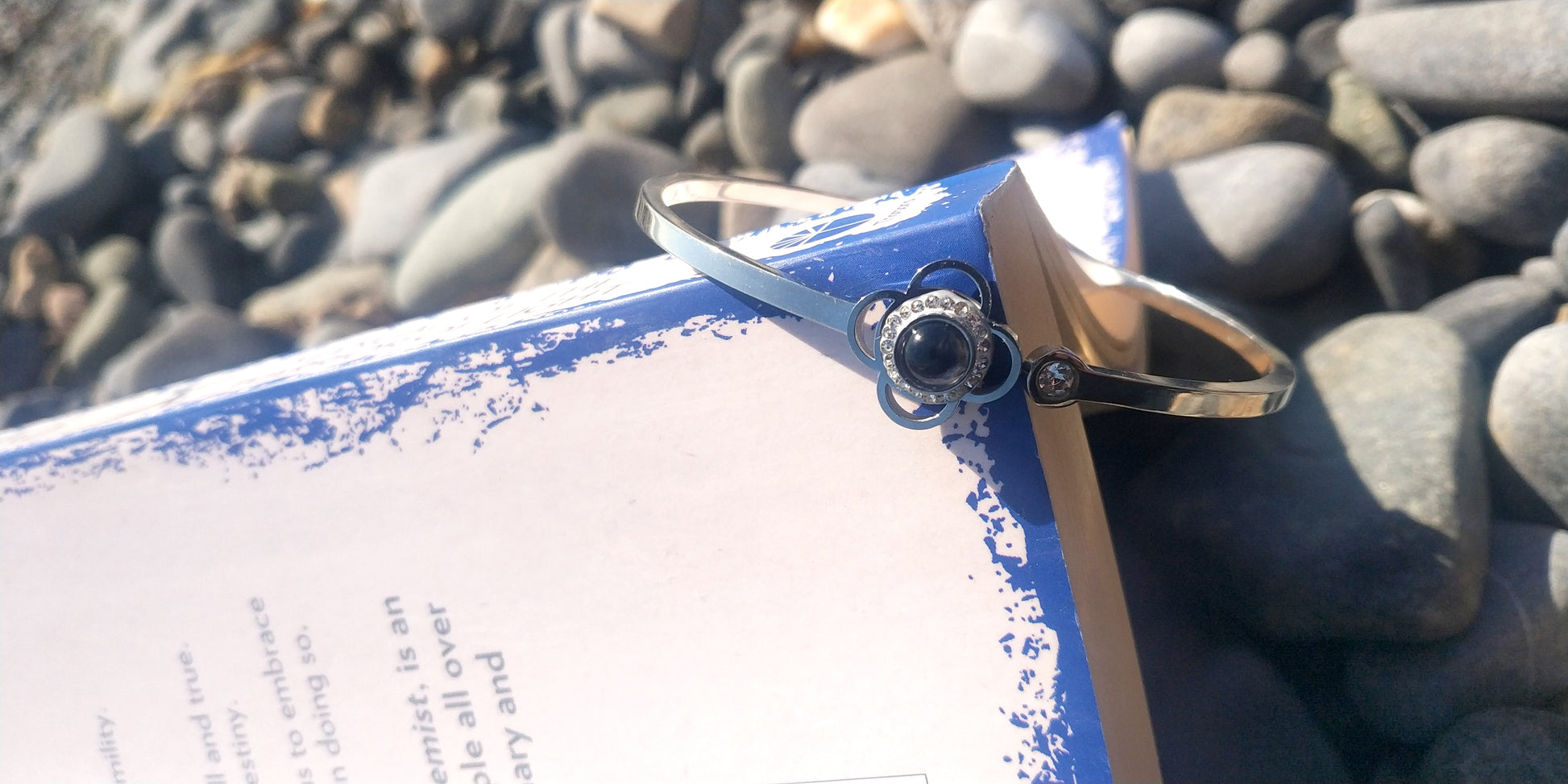 Stainless Steel Flower Bracelet with Solitaire Center Stone