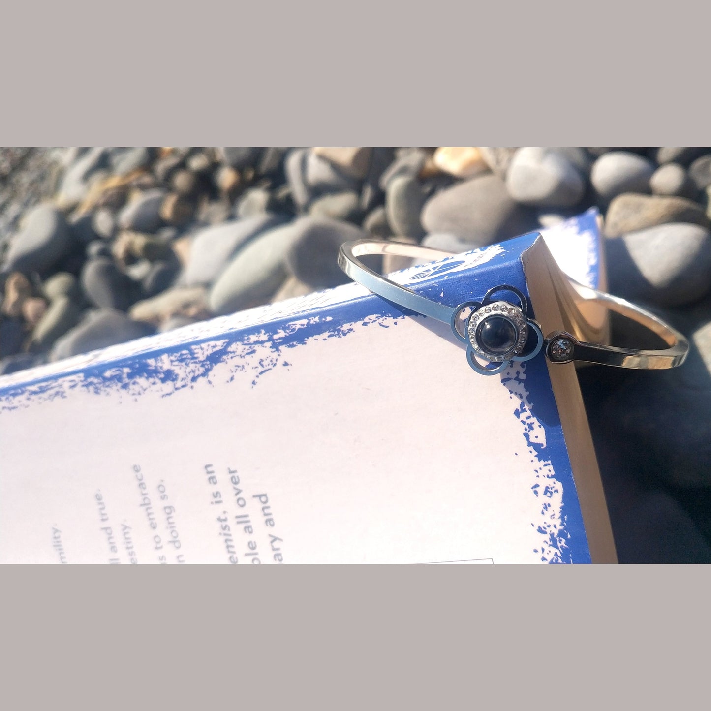 Stainless Steel Flower Bracelet with Solitaire Center Stone