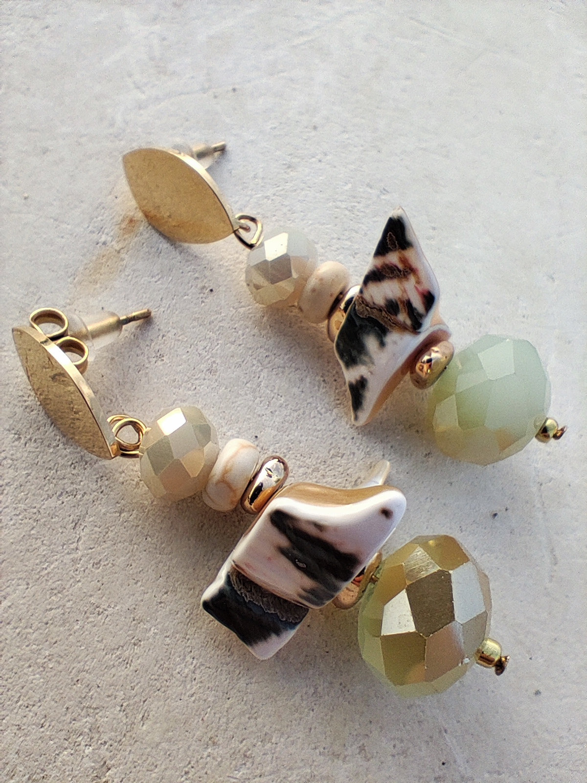 Handmade Jasper Earrings with 18K Gold Plating & Natural Greek Sea Shells