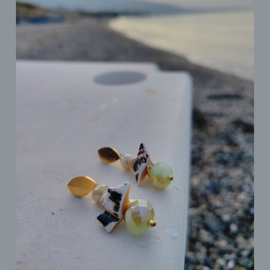 Handmade Jasper Earrings with 18K Gold Plating & Natural Greek Sea Shells