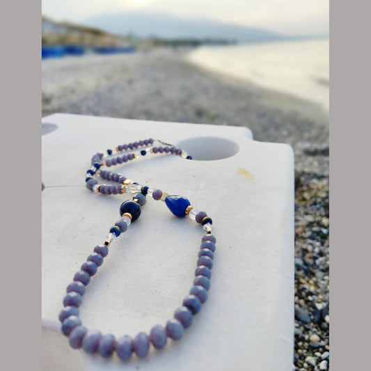 Handmade Blue Agate & Lapis Lazuli Necklace – 18K Gold Plated Natural Gemstones
