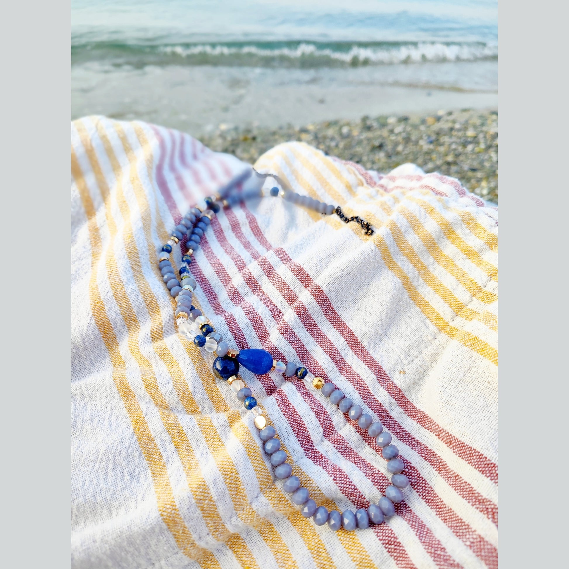 Handmade Blue Agate & Lapis Lazuli Necklace – 18K Gold Plated Natural Gemstones