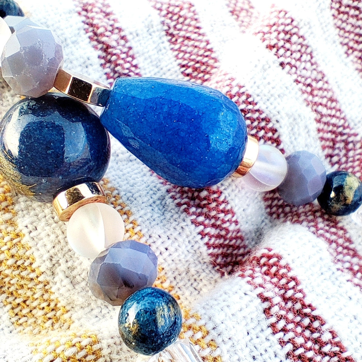 Handmade Blue Agate & Lapis Lazuli Necklace – 18K Gold Plated Natural Gemstones