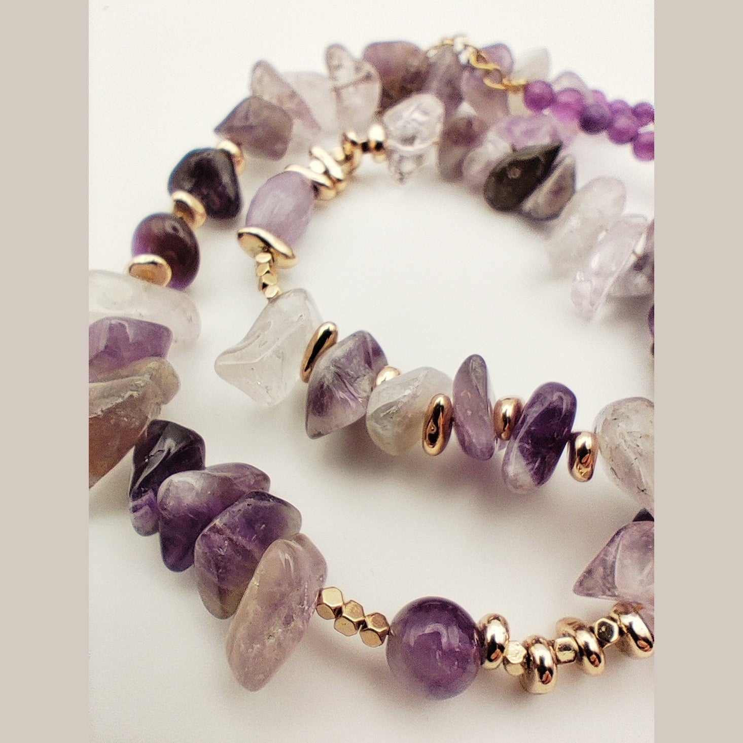 Handmade Amethyst Chip Necklace – Natural Purple Gemstones & Gold Plated Accents