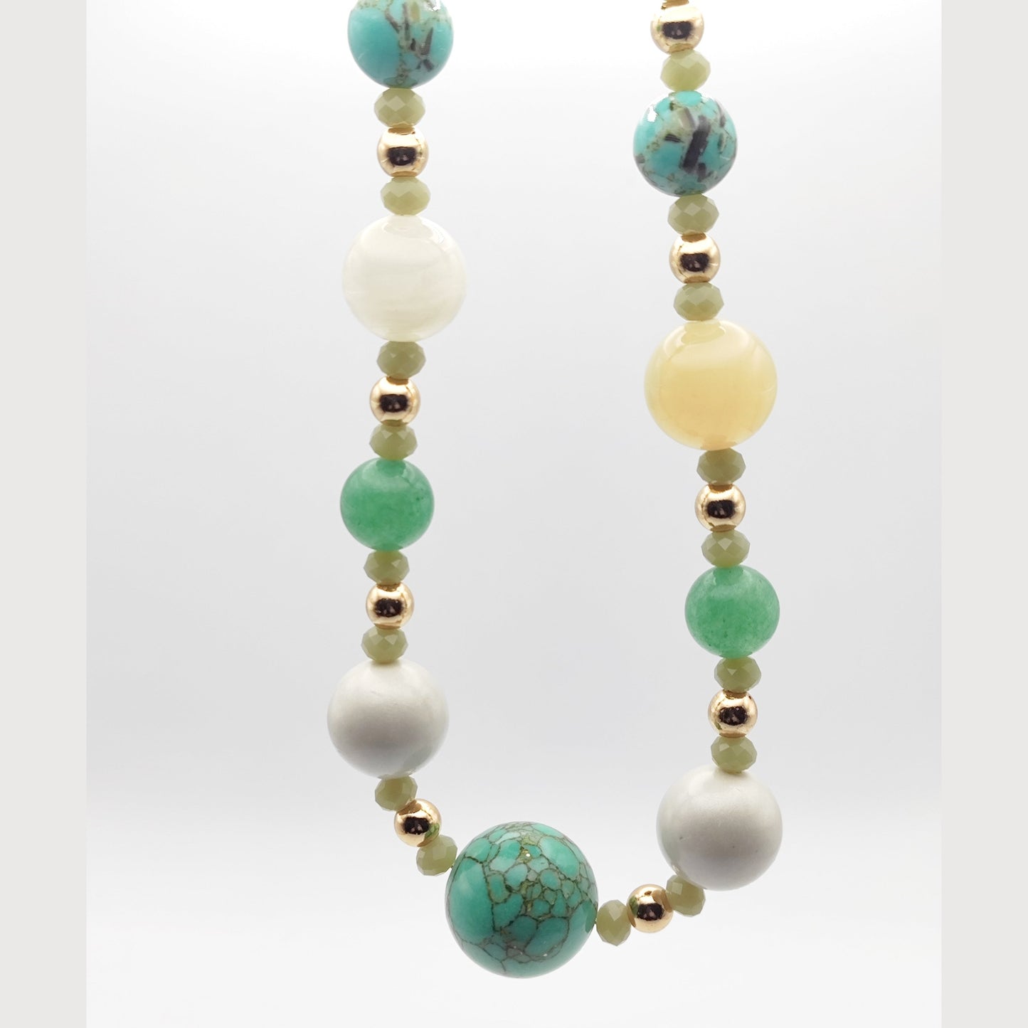 Handmade Natural Gemstone Necklace with Turquoise & Aventurine – 18k Gold-Plated Accents