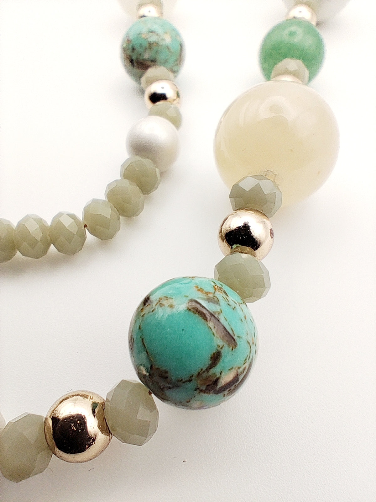 Handmade Natural Gemstone Necklace with Turquoise & Aventurine – 18k Gold-Plated Accents