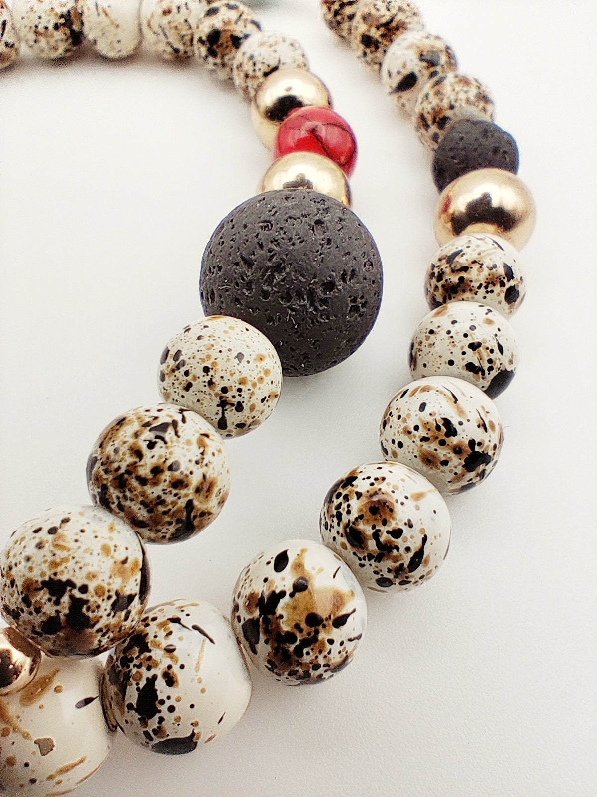 Handmade Natural Stone Necklace – Red Coral, Turquoise & Lava Beads – 18K Gold Plated & Hypoallergenic - HNSN 723 - -CF fashion