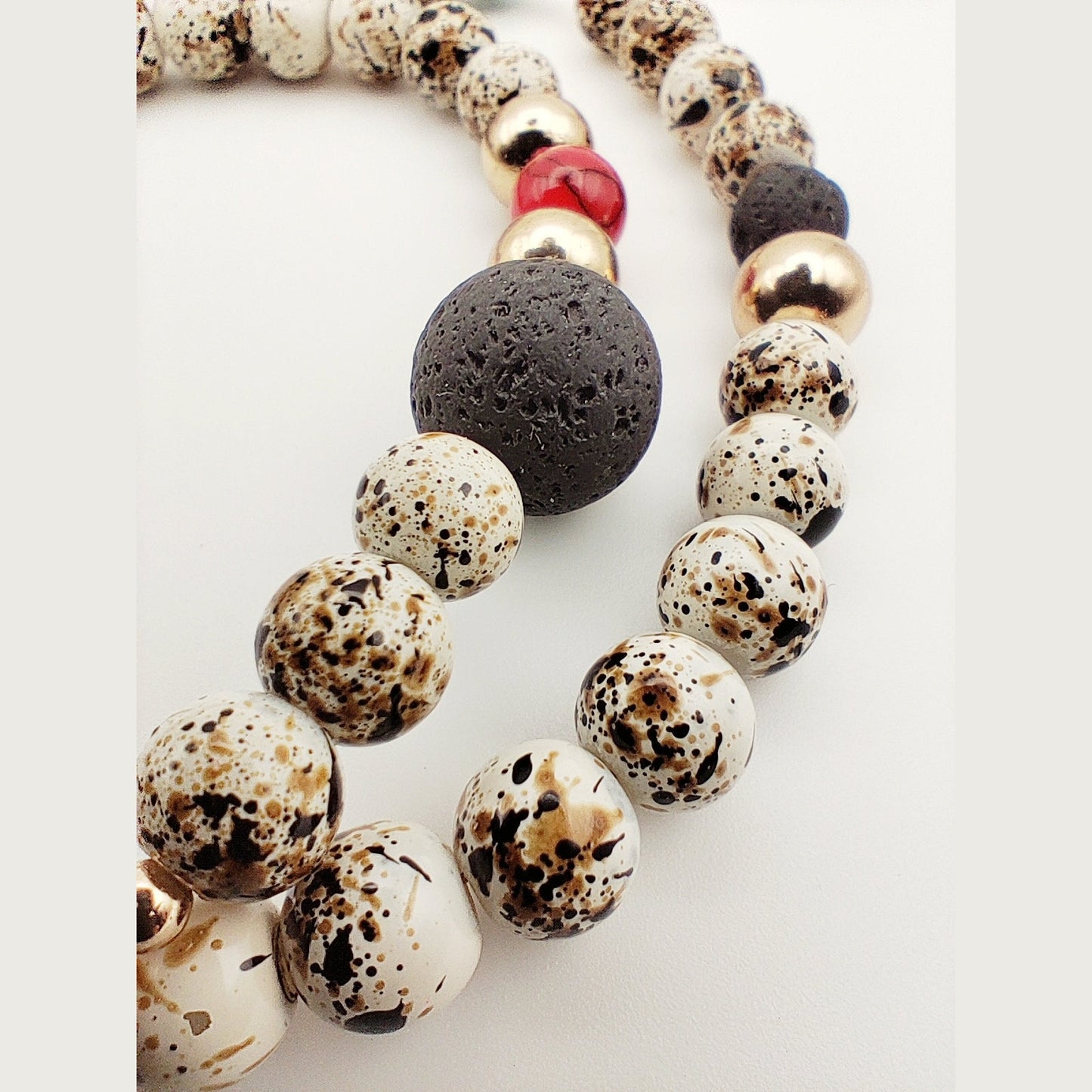 Handmade Natural Stone Necklace – Red Coral, Turquoise & Lava Beads – 18K Gold Plated & Hypoallergenic - HNSN 723 - -CF fashion