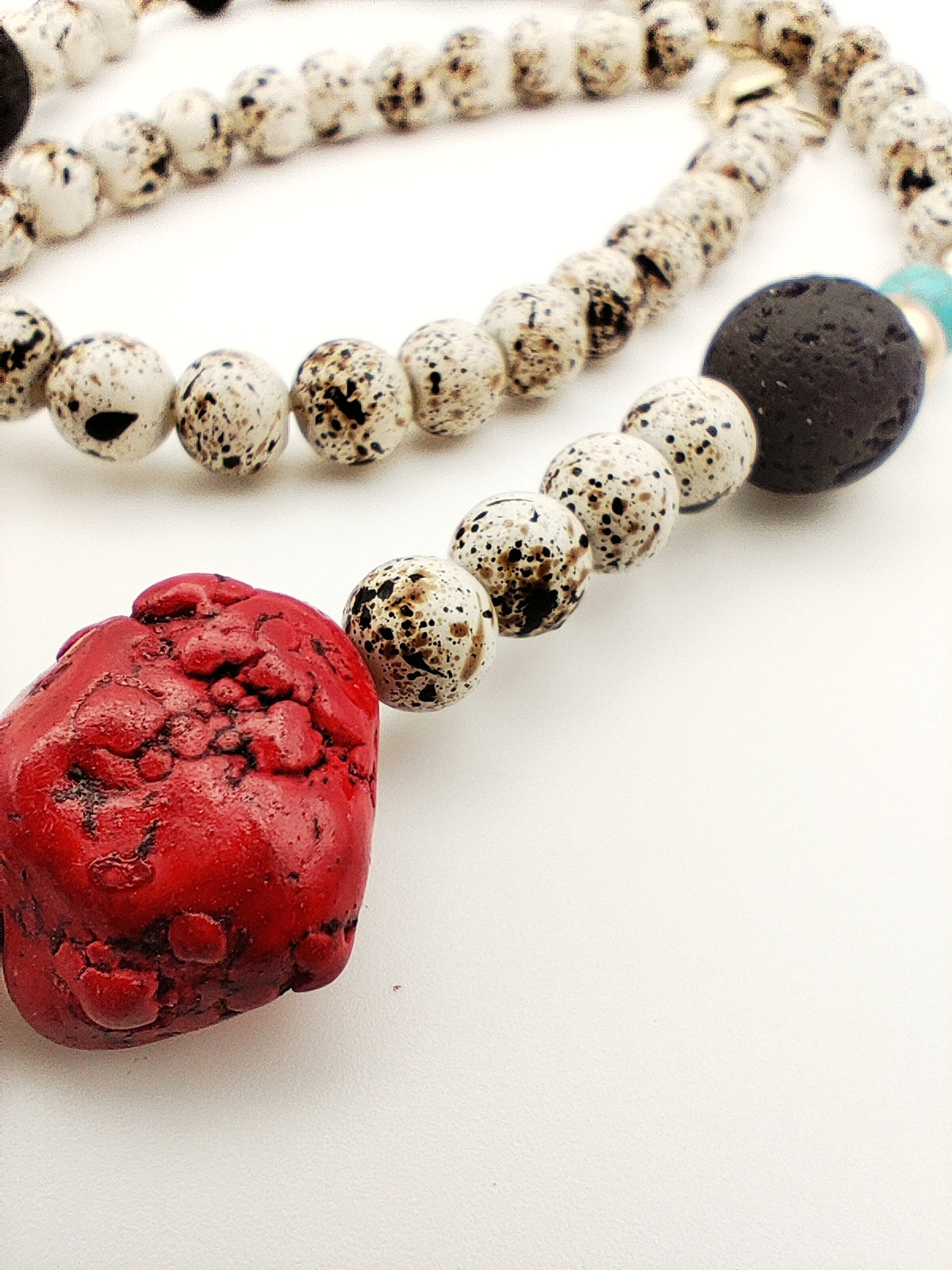 Handmade Natural Stone Necklace – Red Coral, Turquoise & Lava Beads – 18K Gold Plated & Hypoallergenic - HNSN 723 - -CF fashion