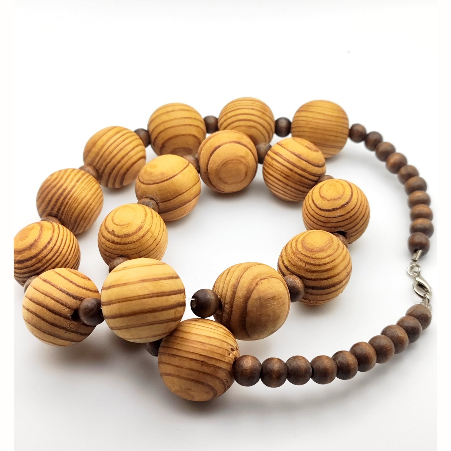 Handmade Geometric Wooden Bead Necklace – Natural & Dark Wood Statement Jewelry - HNSN 727 - CF fashion