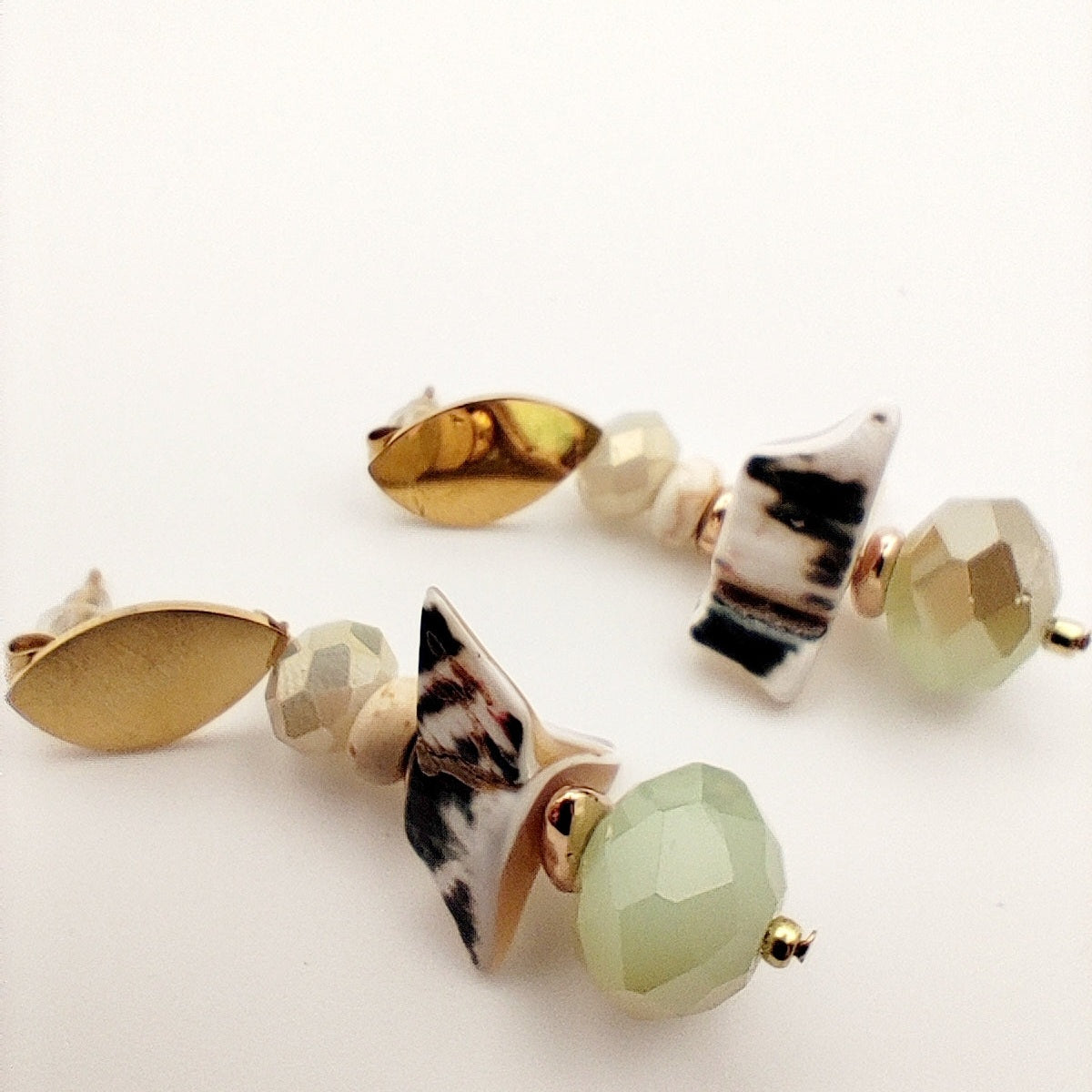 Handmade Jasper Earrings with 18K Gold Plating & Natural Greek Sea Shells - HNSE 4 - CF fashion