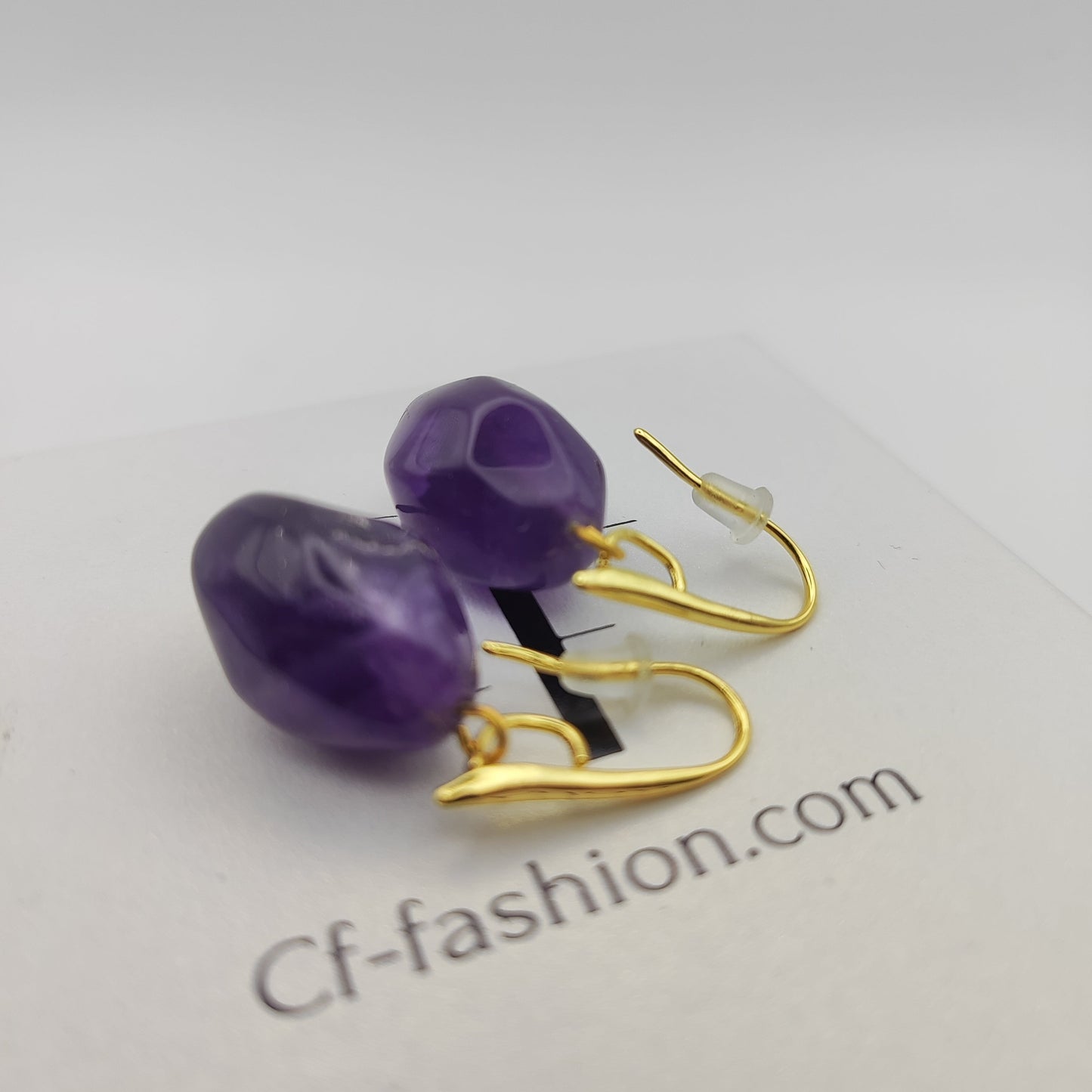 Handmade Genuine Amethyst Drop Earrings with Gold Hooks - HNSE 1 - CF fashion