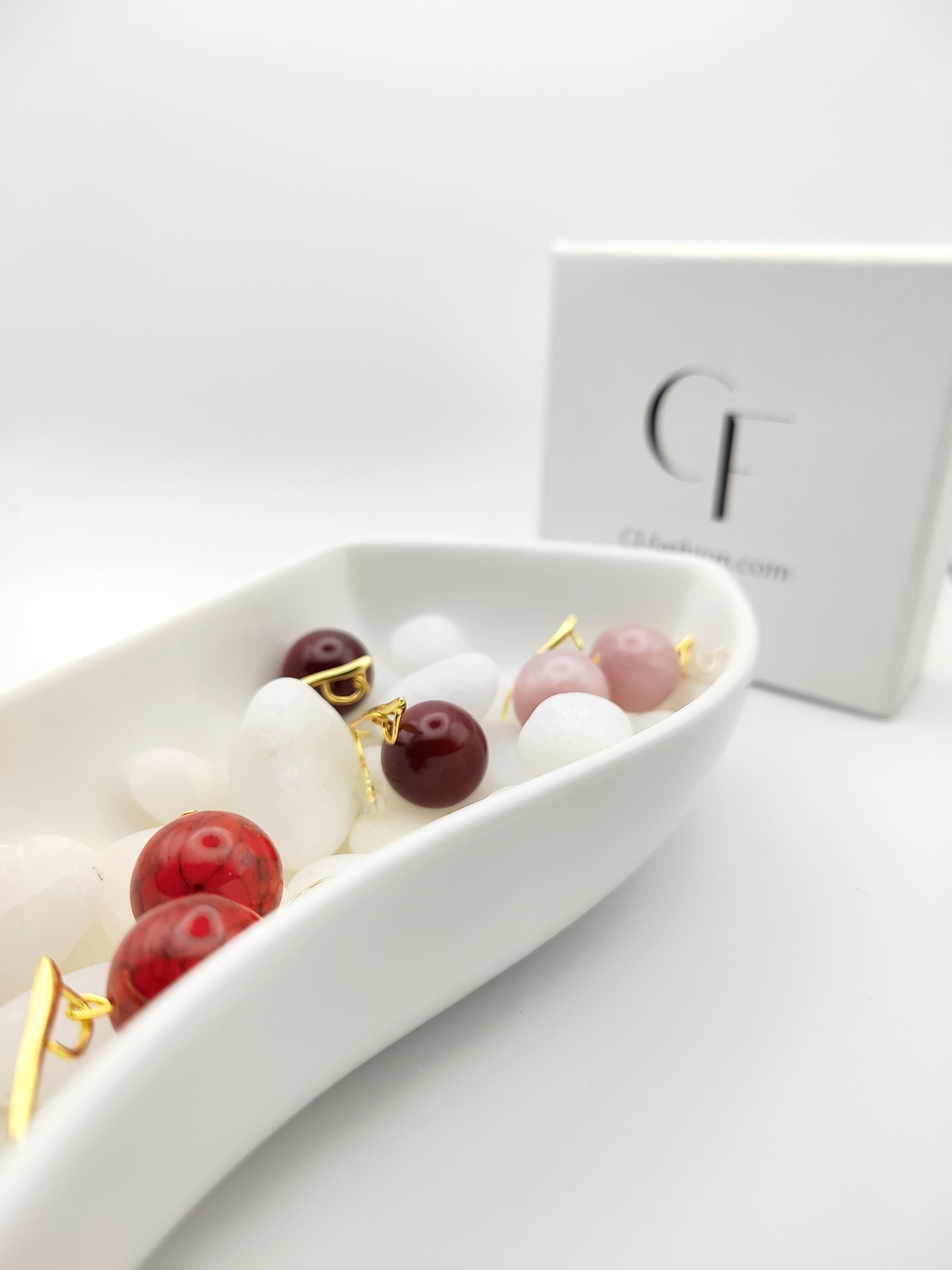 Elegant 18K Gold Plated Gemstone Earrings – Rose Quartz, Red Jasper & Burgundy Agate-handmade