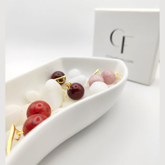 Elegant 18K Gold Plated Gemstone Earrings – Rose Quartz, Red Jasper & Burgundy Agate-handmade