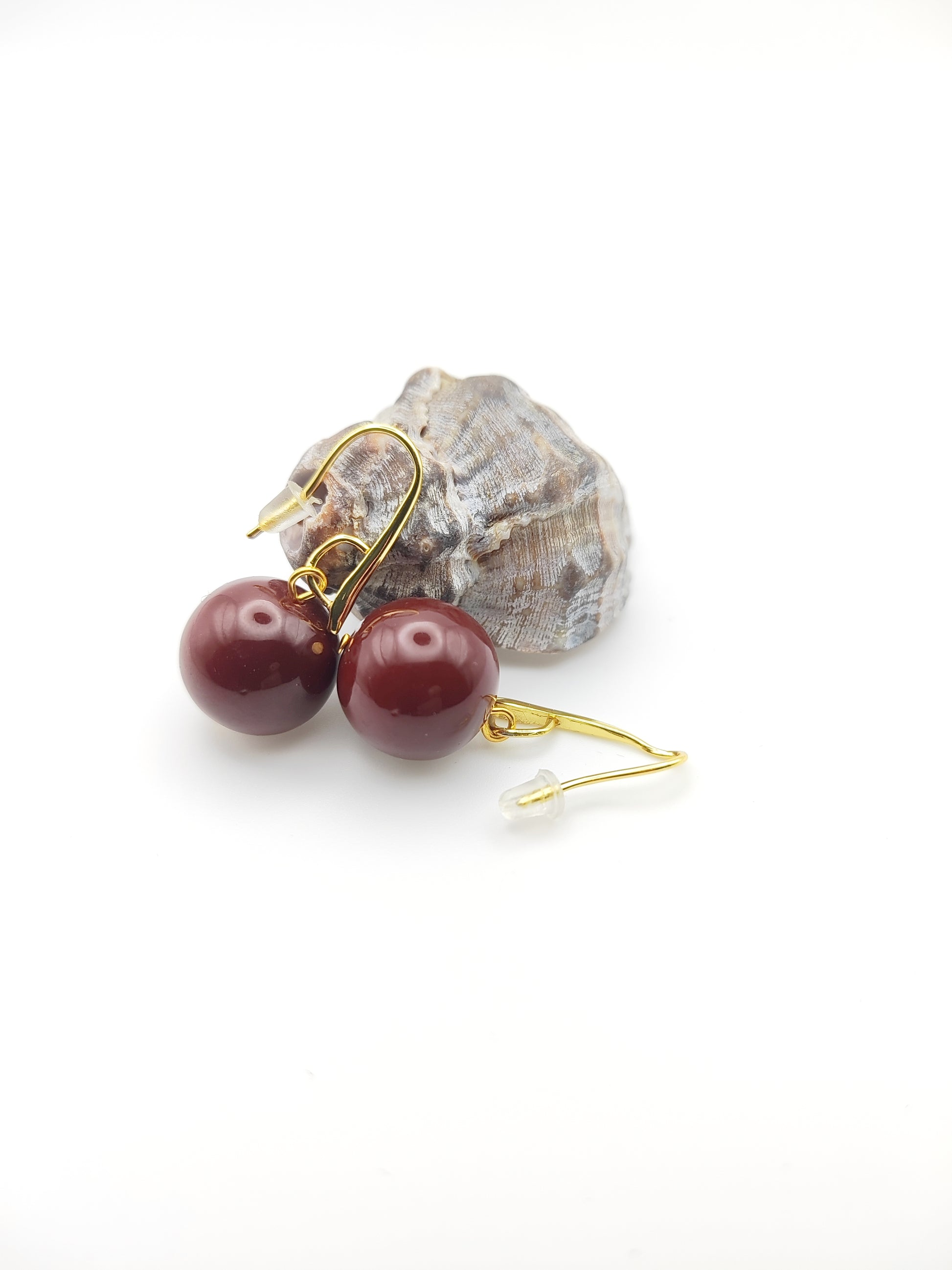Elegant 18K Gold Plated Gemstone Earrings –  Burgundy Agate handmade
