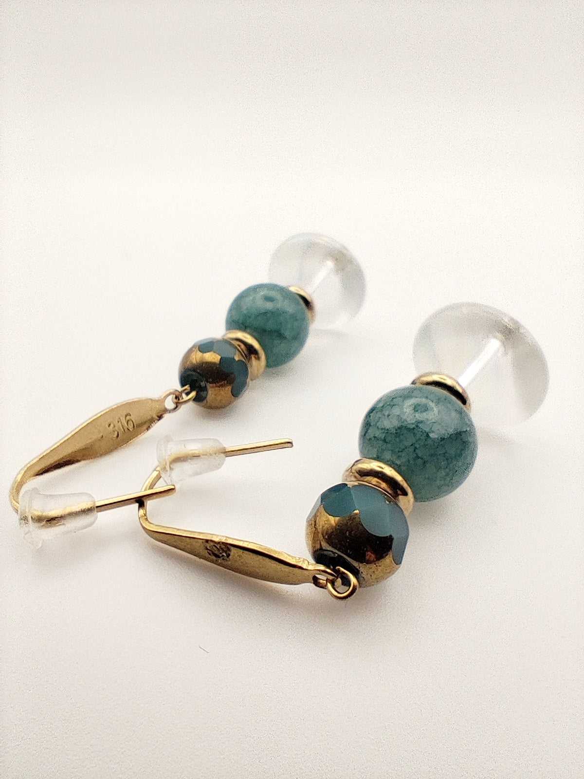 Elegant 18K Gold Plated Handmade Earrings with Amazonite and Opalite Crystals