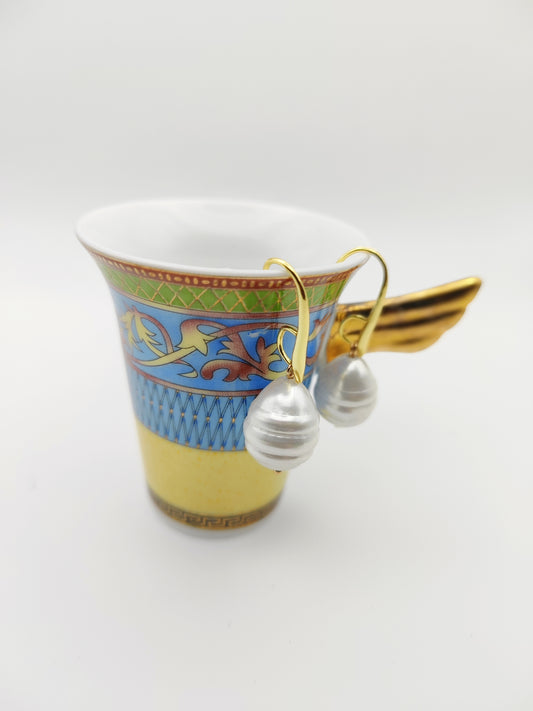 Hypoallergenic Handmade Cultured Pearl Earrings with 18K Gold Plated - HNSE 5 - CF fashion