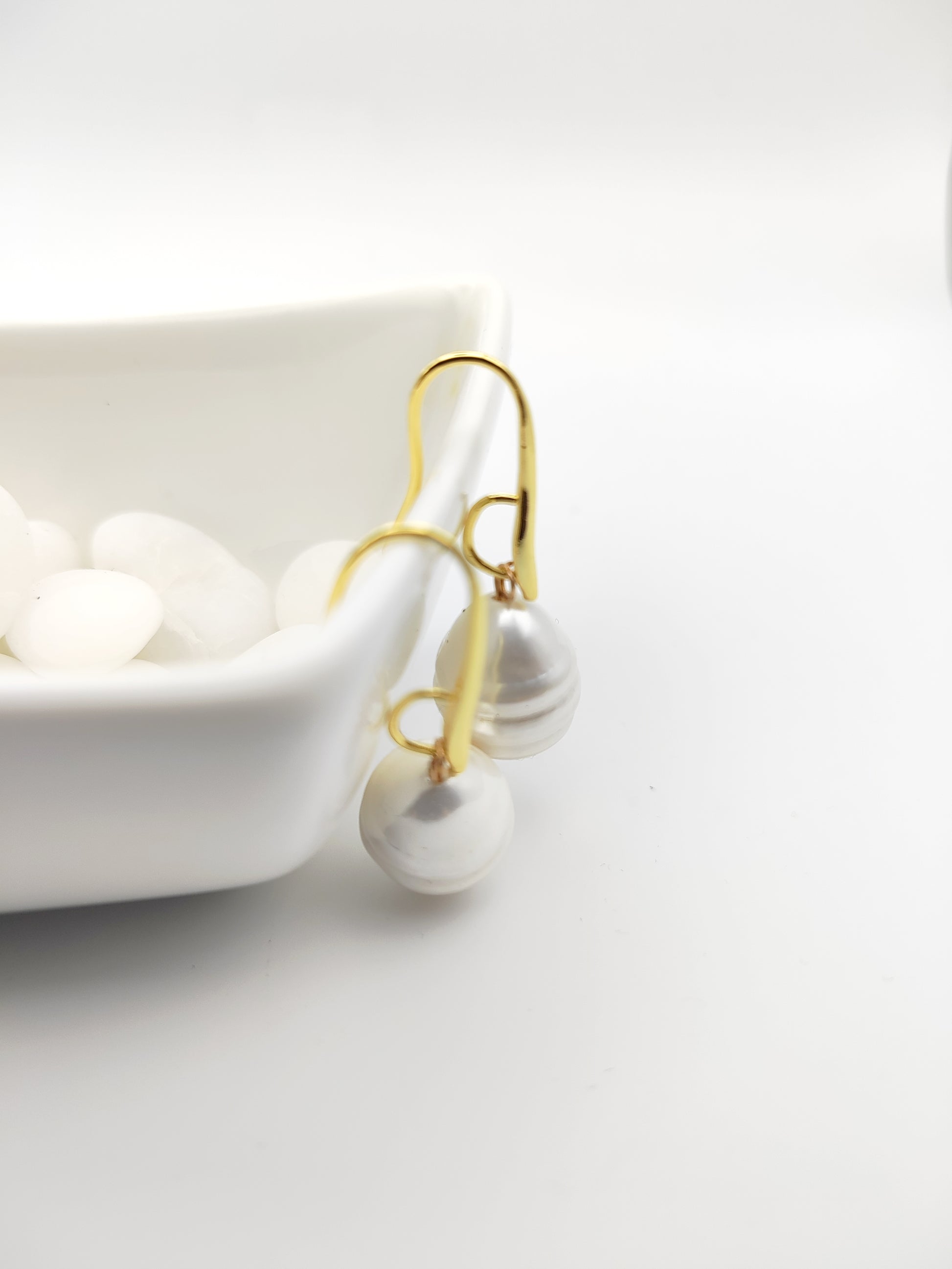 Hypoallergenic Handmade Cultured Pearl Earrings with 18K Gold Plated - HNSE 5 - CF fashion