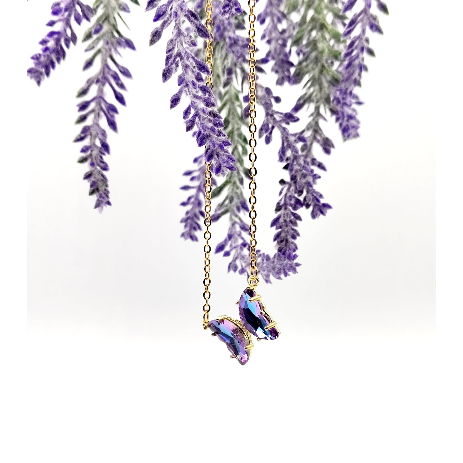 Gold-tone Stainless Steel Butterfly Pendant Necklace – Hypoallergenic with Rainbow Colors