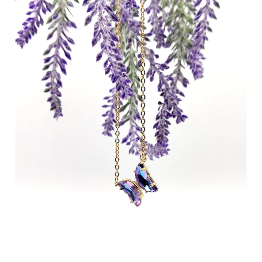 Gold-tone Stainless Steel Butterfly Pendant Necklace – Hypoallergenic with Rainbow Colors