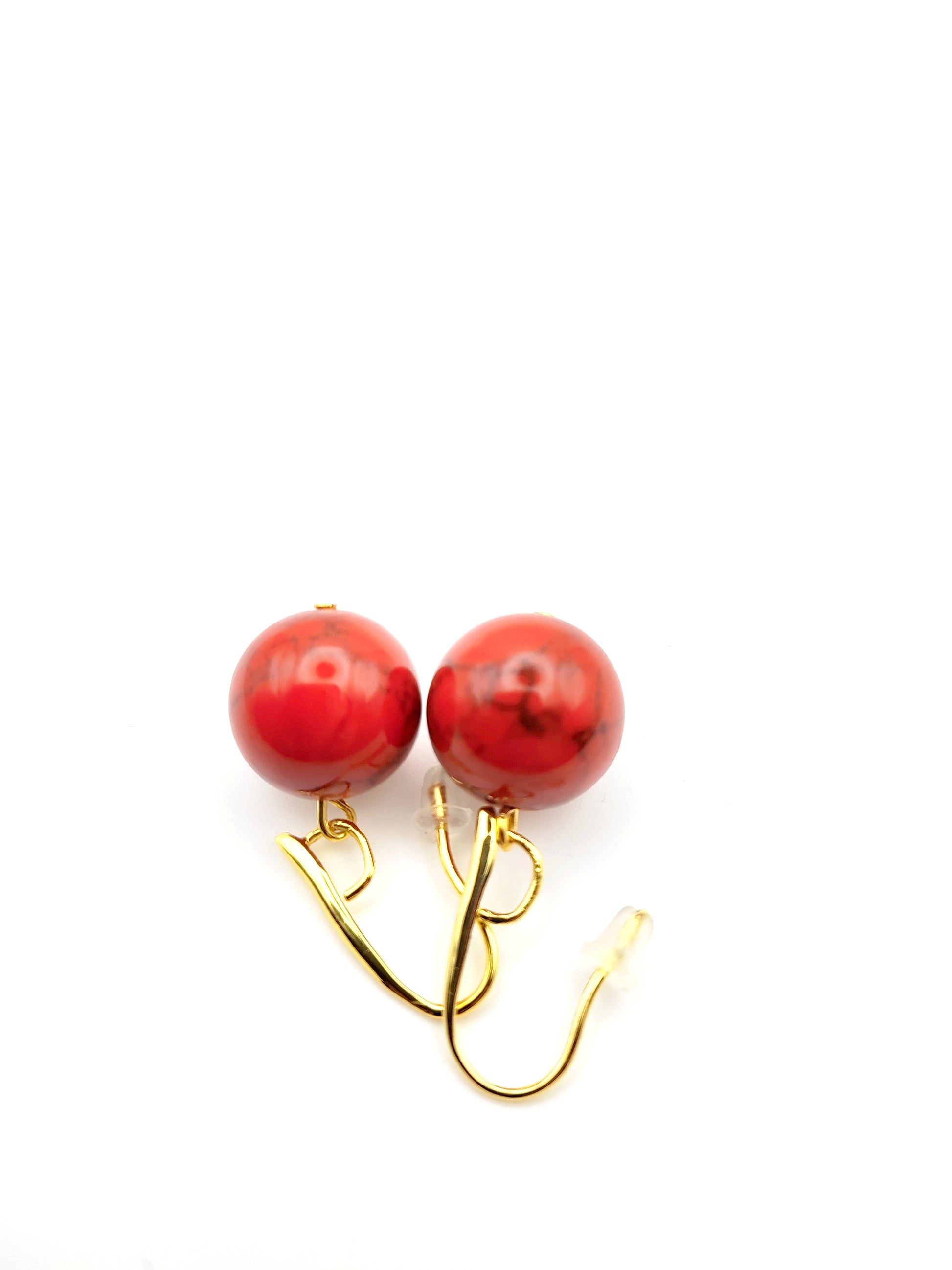 Elegant 18K Gold Plated Gemstone Earrings – Red Jasper - handmade