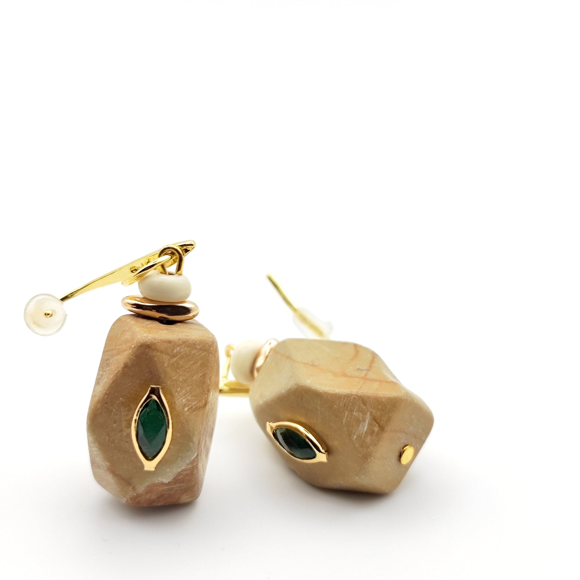 Handmade 18K Gold Plated Evil Eye Earrings with Crystal on Natural Stone – HNSE 7 - CF fashion