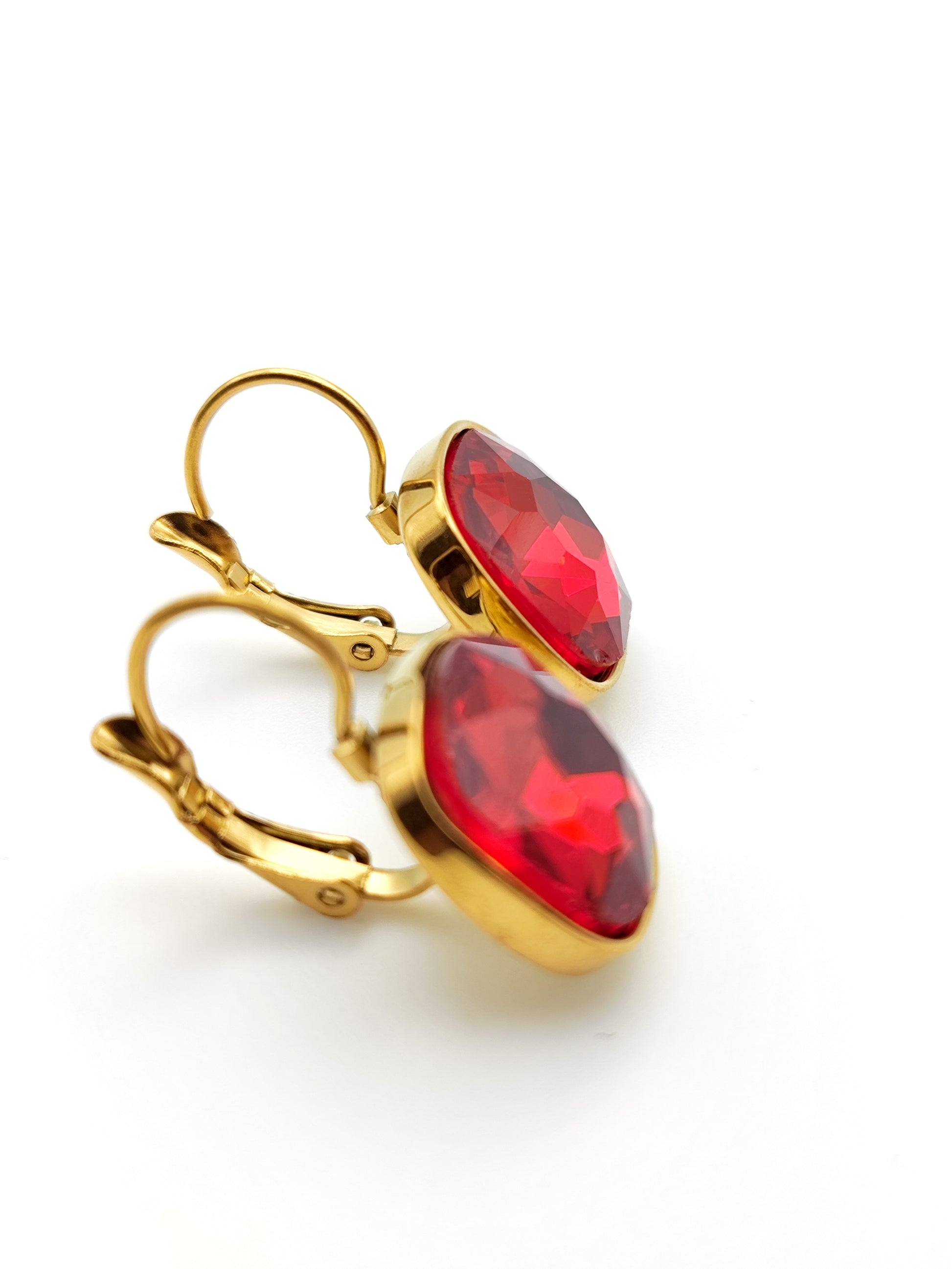 Hypoallergenic Stainless Steel Crystal Earrings red