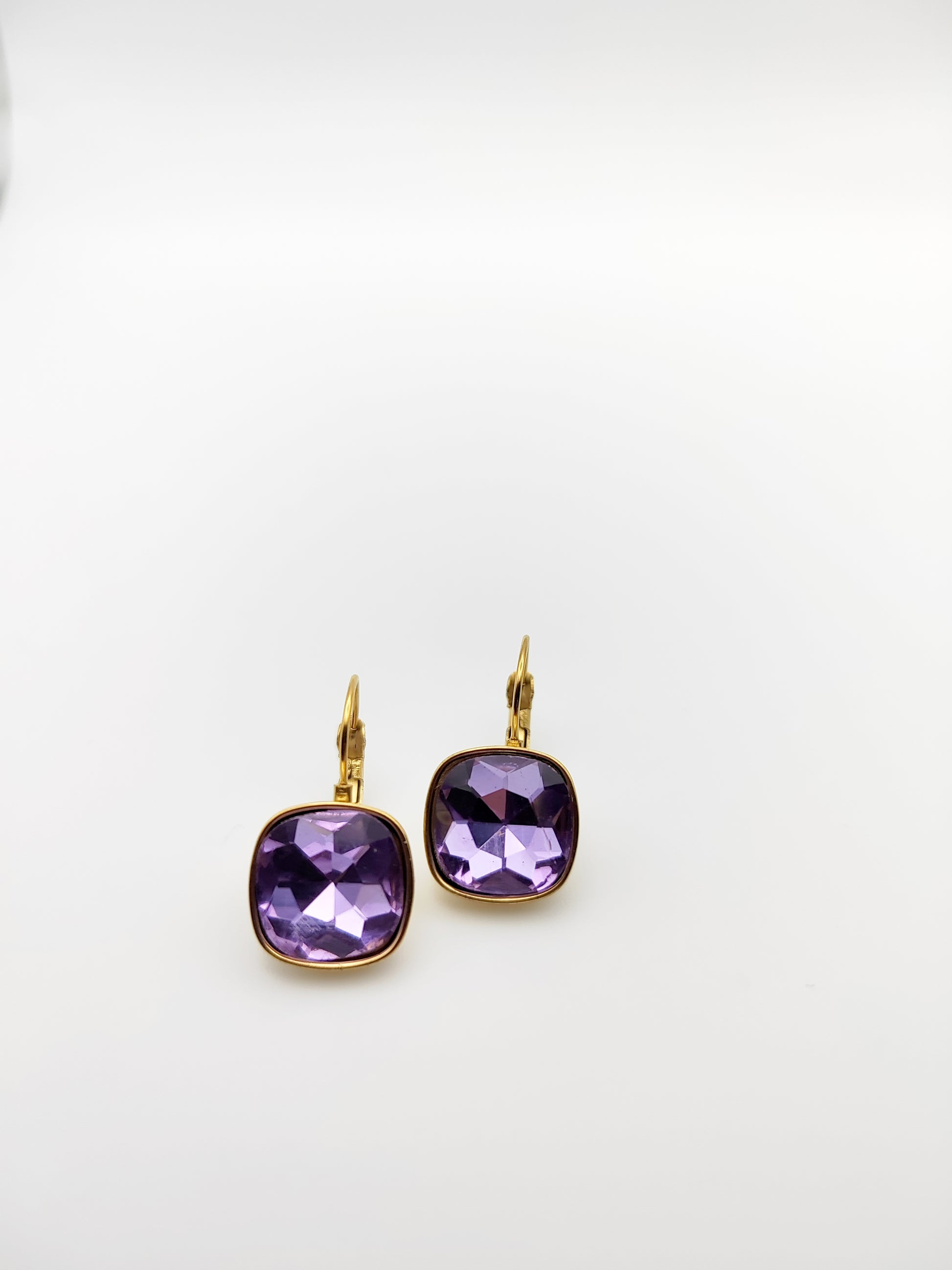 Hypoallergenic Stainless Steel Crystal Earrings purple