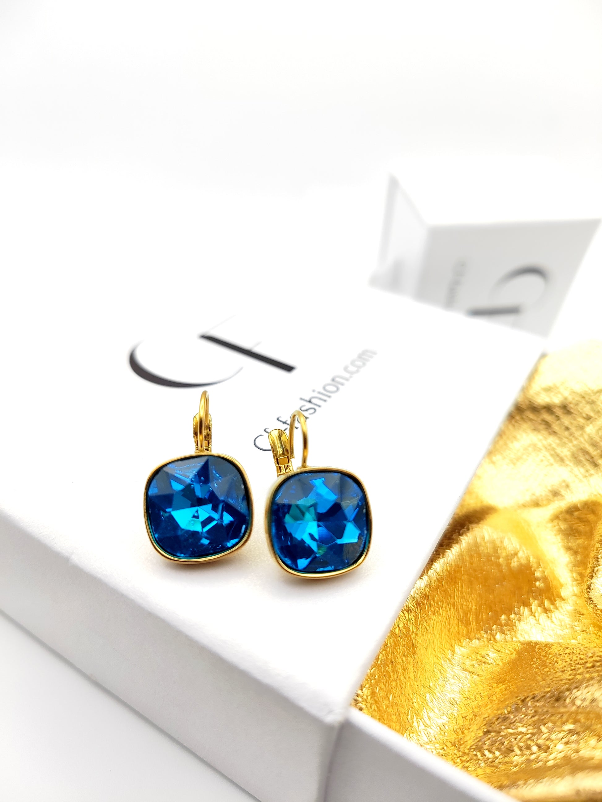 Hypoallergenic Stainless Steel Crystal Earrings petrol