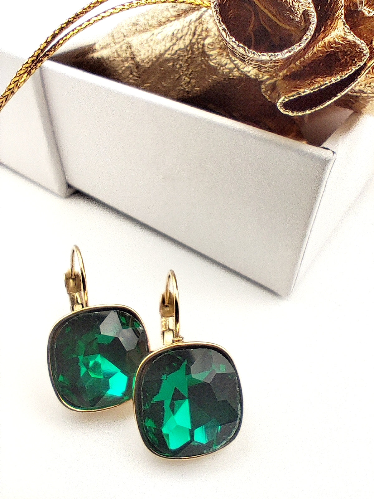 Hypoallergenic Stainless Steel Crystal Earrings green