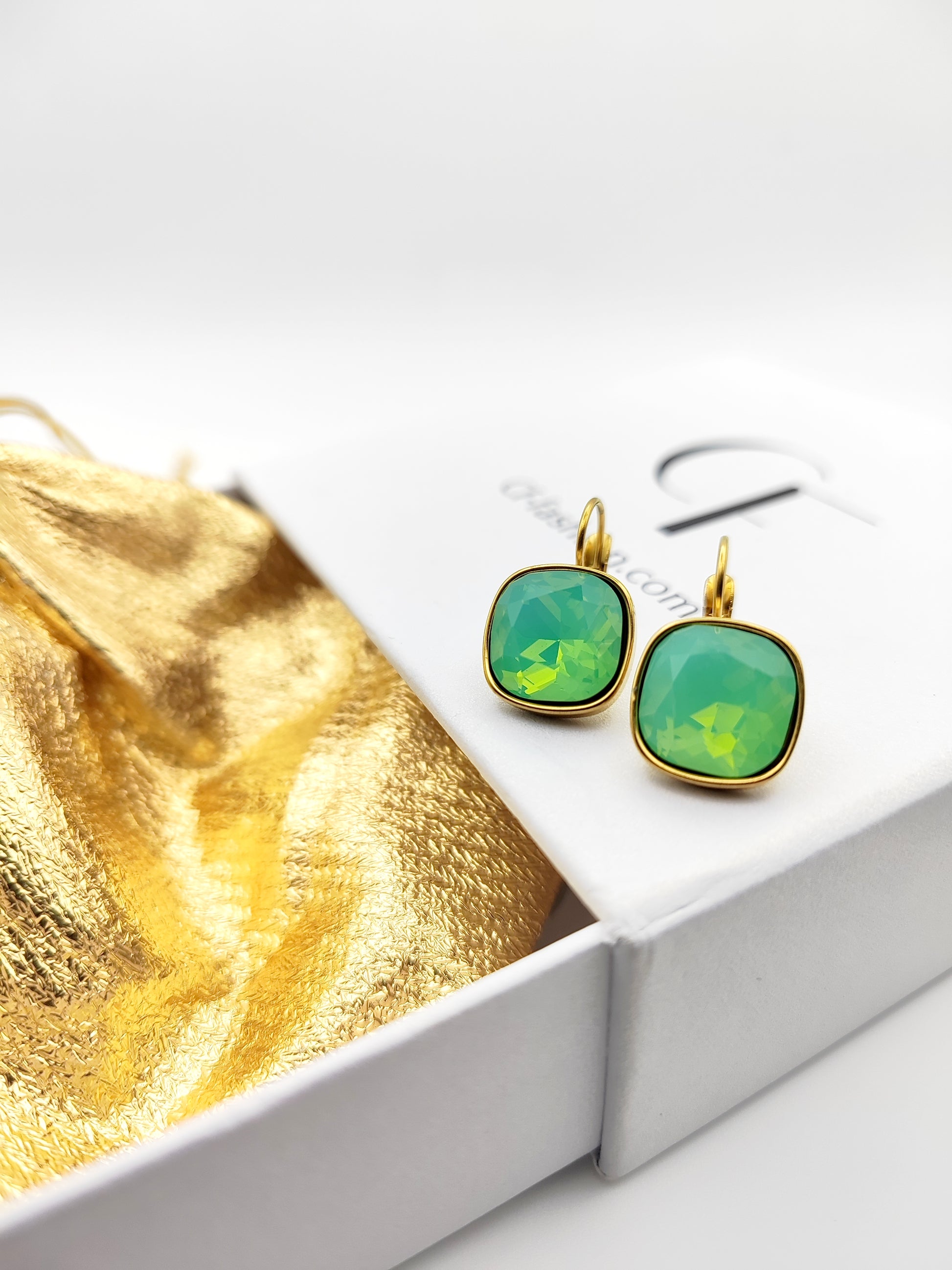 Hypoallergenic Stainless Steel Crystal Earrings ice green