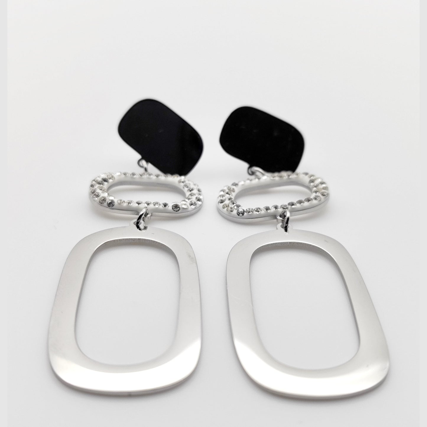 Elegant Long Geometric Stainless Steel Earrings with Sparkling Rhinestones – Hypoallergenic -SSE 702 - CF fashion