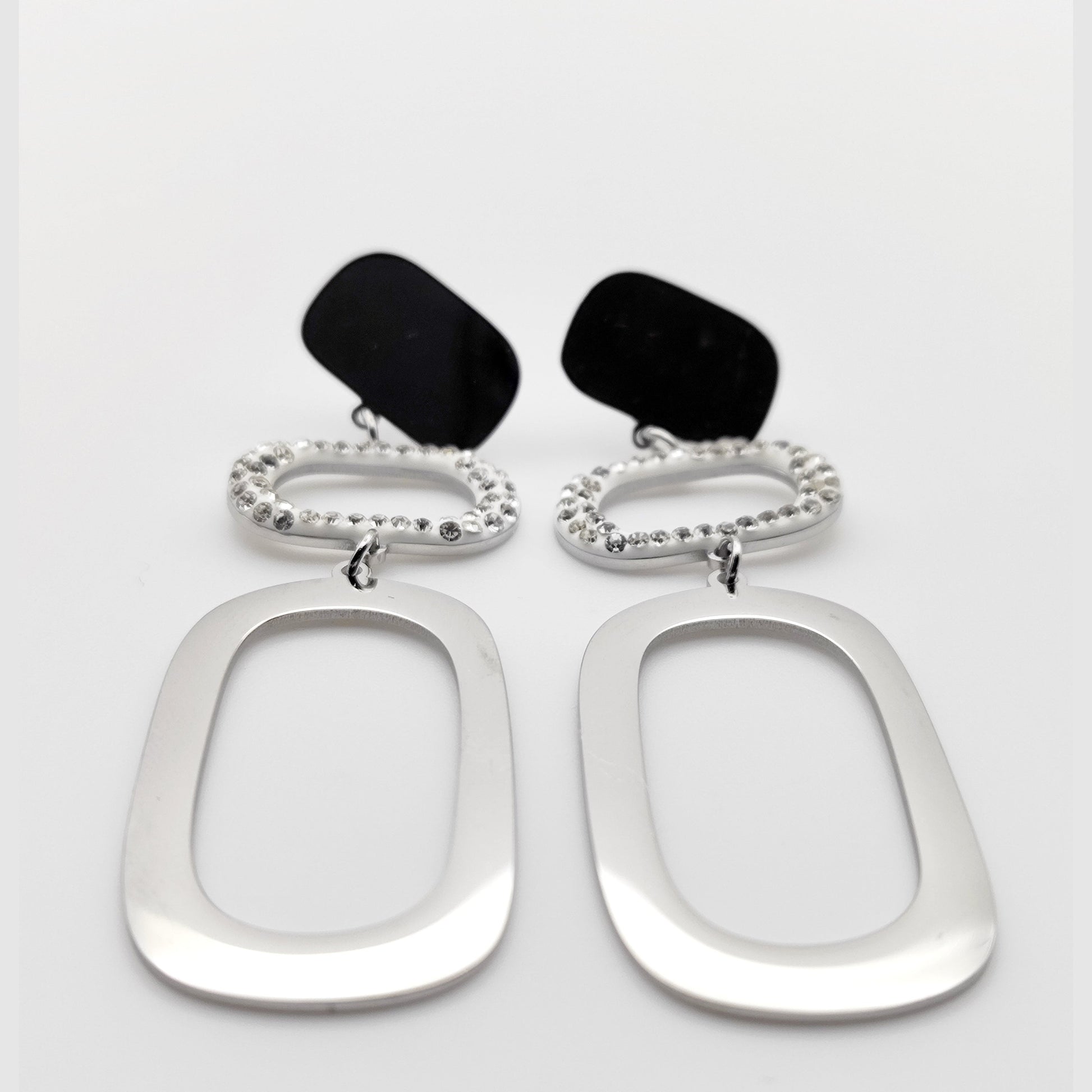 Elegant Long Geometric Stainless Steel Earrings with Sparkling Rhinestones – Hypoallergenic -SSE 702 - CF fashion