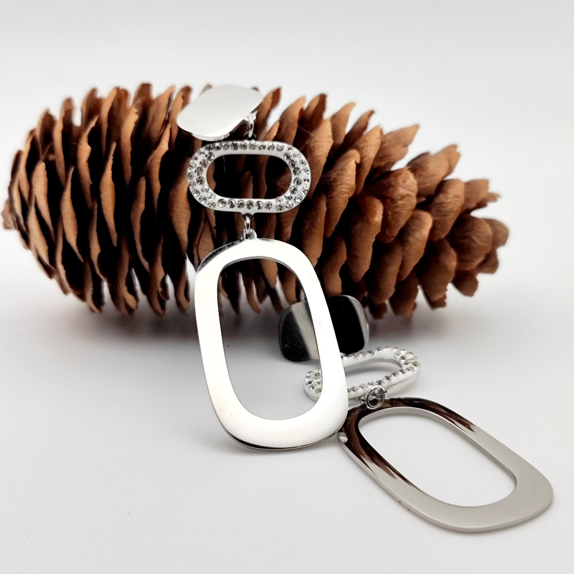 Elegant Long Geometric Stainless Steel Earrings with Sparkling Rhinestones – Hypoallergenic -SSE 702 - CF fashion