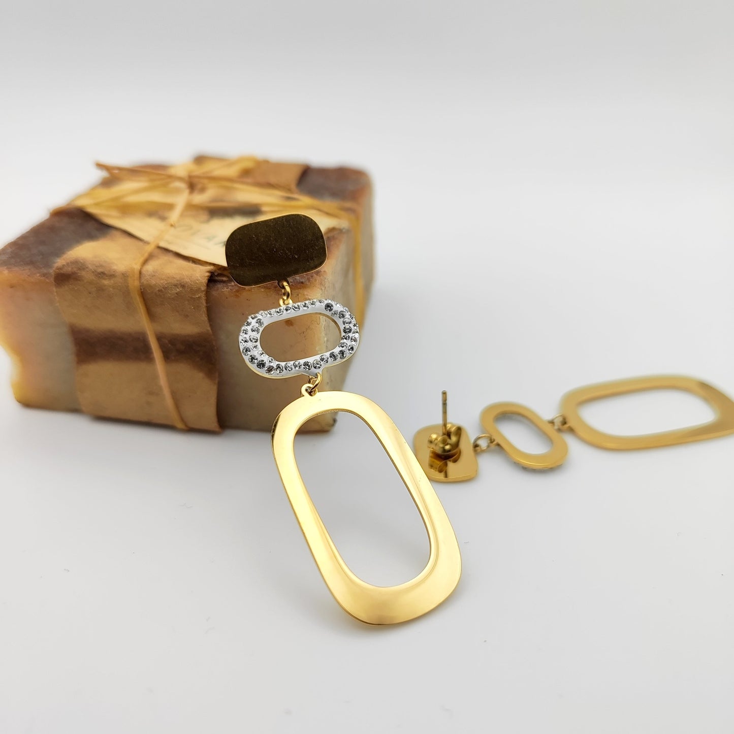 Elegant Long Geometric Stainless Steel Earrings with Sparkling Rhinestones – Hypoallergenic -SSE 702 - CF fashion