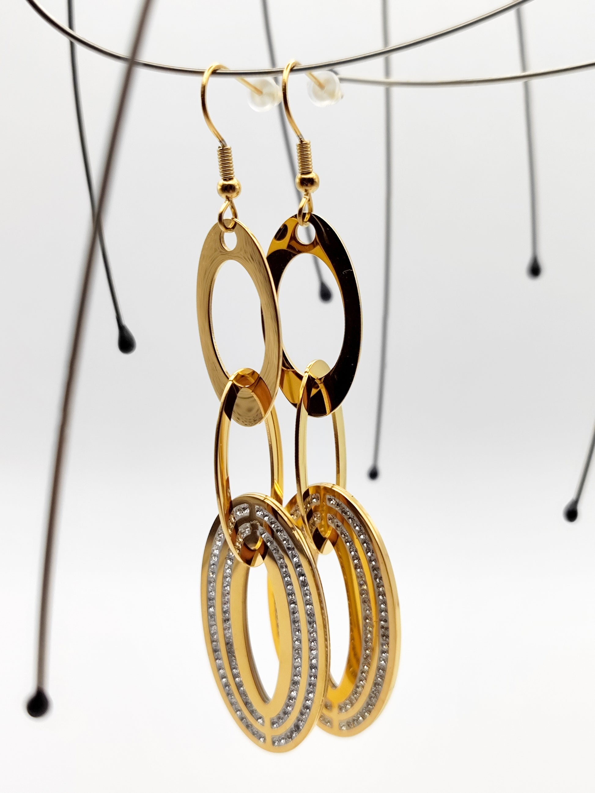 Long Stainless Steel Crystal Drop Earrings – Statement Sparkling Dangle Jewelry for Evening Outfits