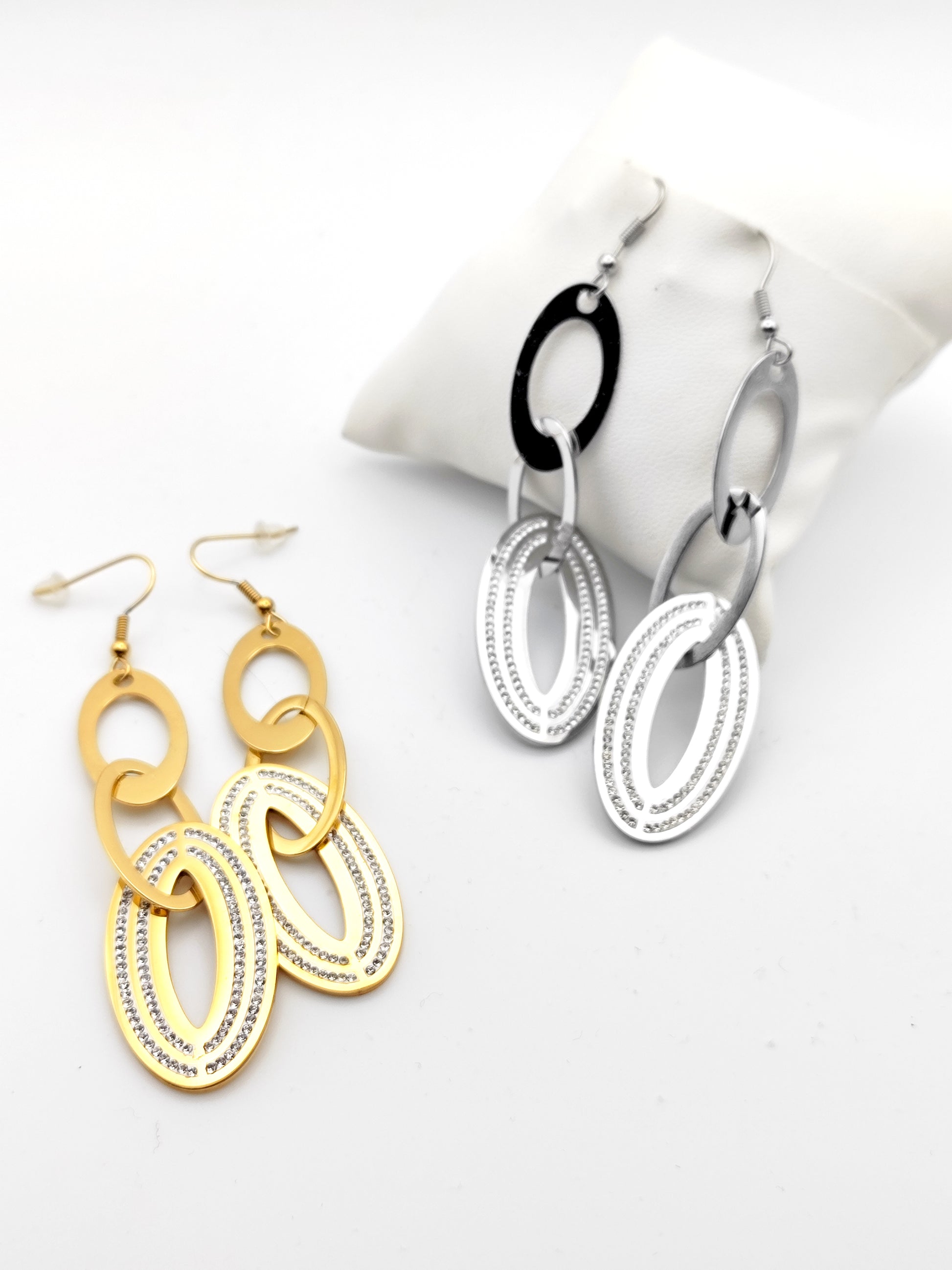 Long Stainless Steel Crystal Drop Earrings – Statement Sparkling Dangle Jewelry for Evening Outfits