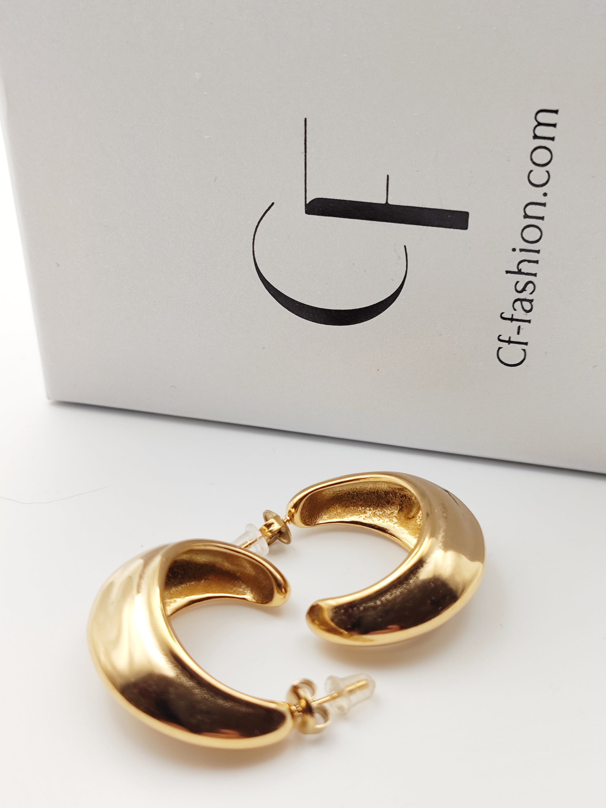 Bold Curved Stainless Steel Hoop Earrings – Wide Ancient Greek Style Hoops in Silver or Gold