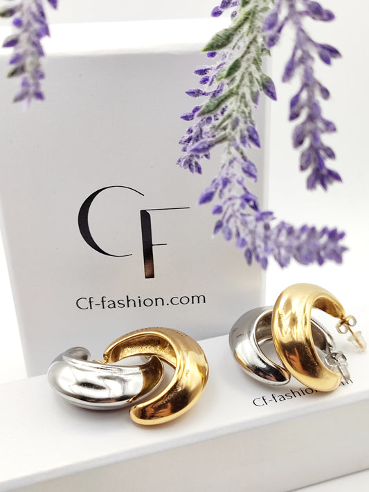 Bold Curved Stainless Steel Hoop Earrings – Wide Ancient Greek Style Hoops in Silver or Gold