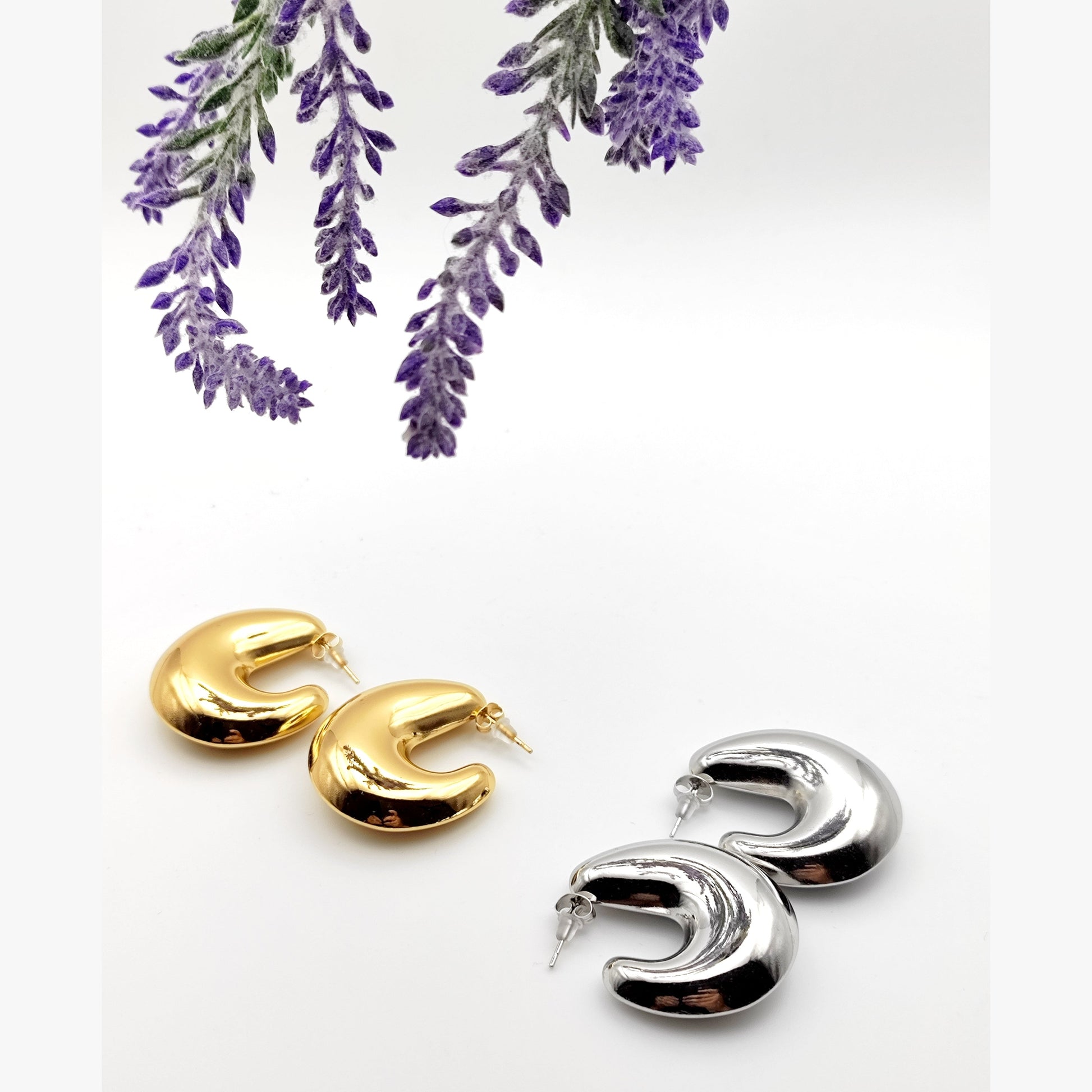 Bold chunky solid stainless steel hoop earrings in gold and silver