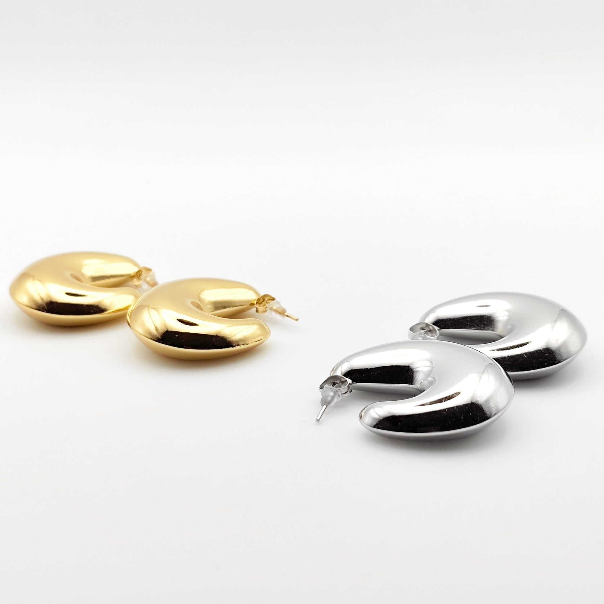 Bold chunky solid stainless steel hoop earrings in gold and silver