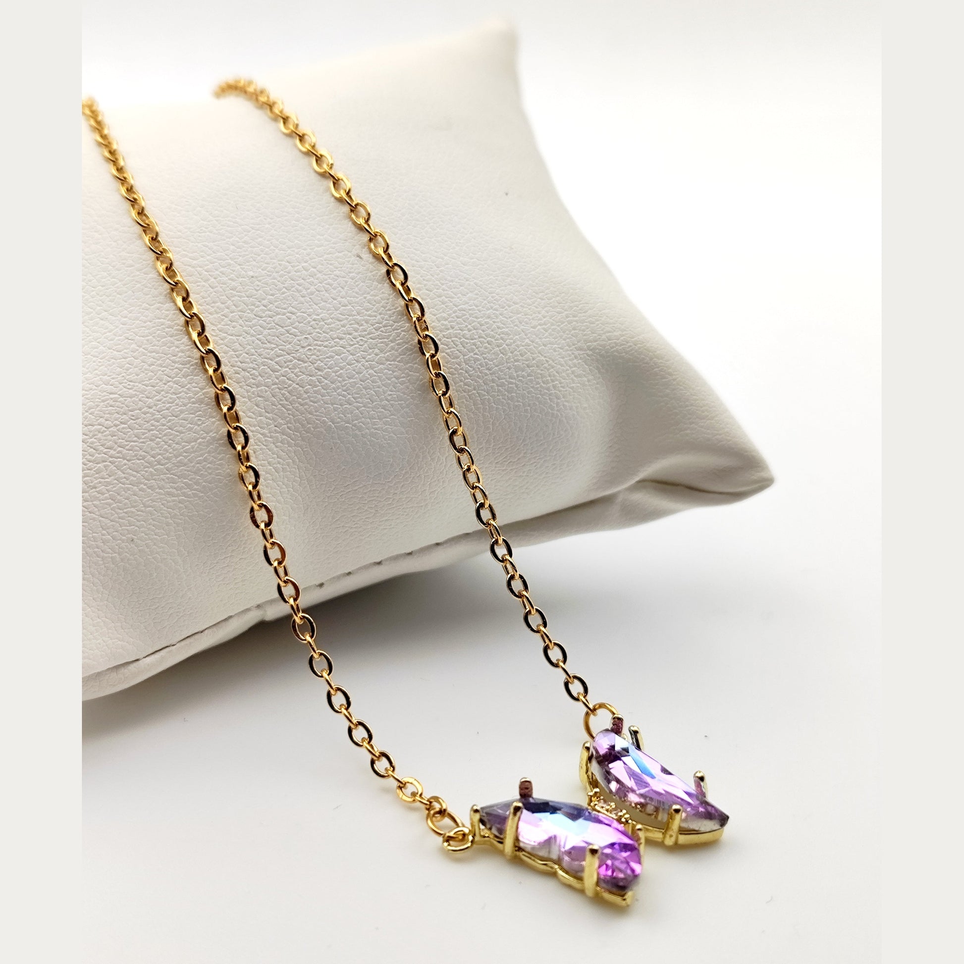 Gold-tone Stainless Steel Butterfly Pendant Necklace – Hypoallergenic with Rainbow Colors