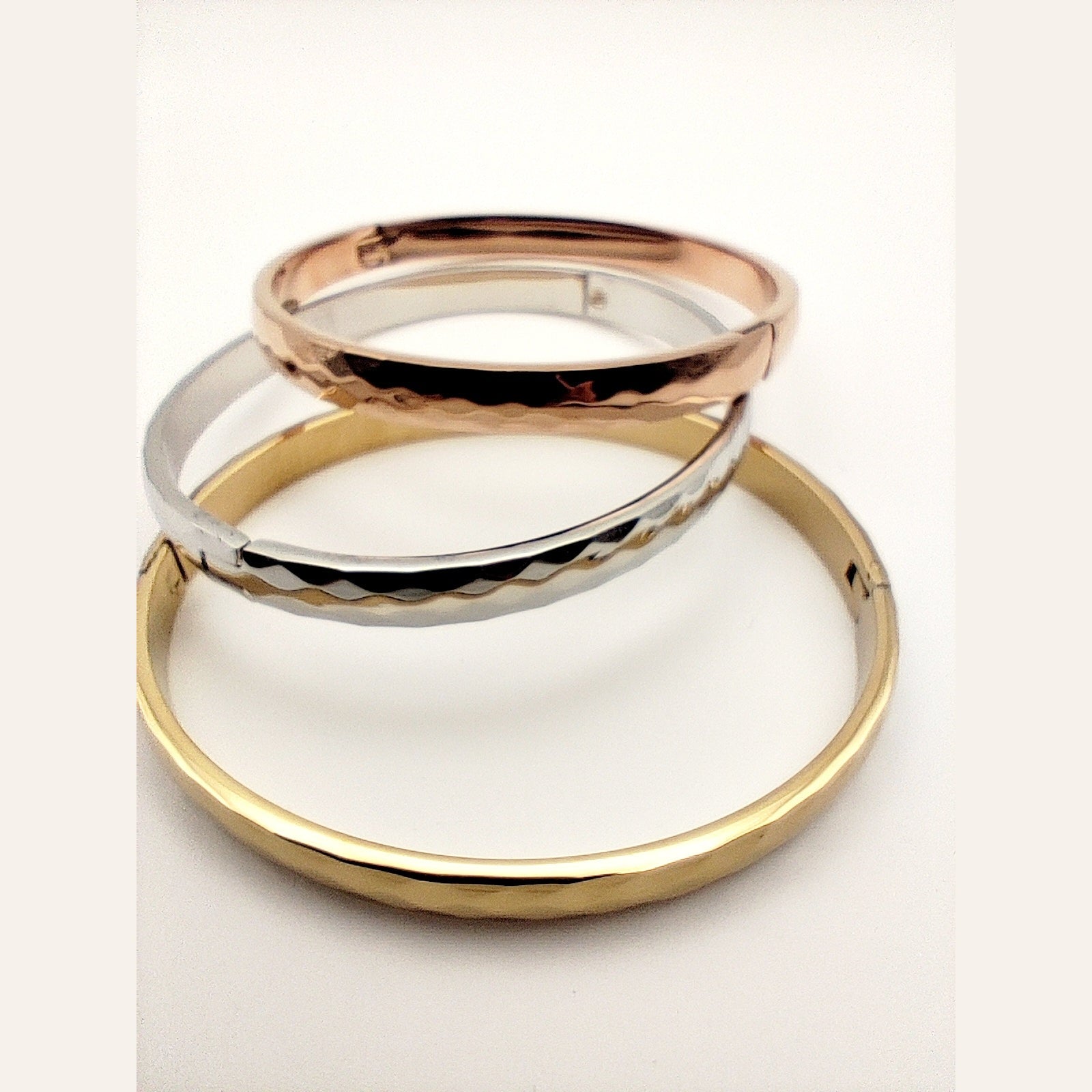 Hammered Stainless Steel Cuff Bracelet – Rose Gold, Silver & Gold