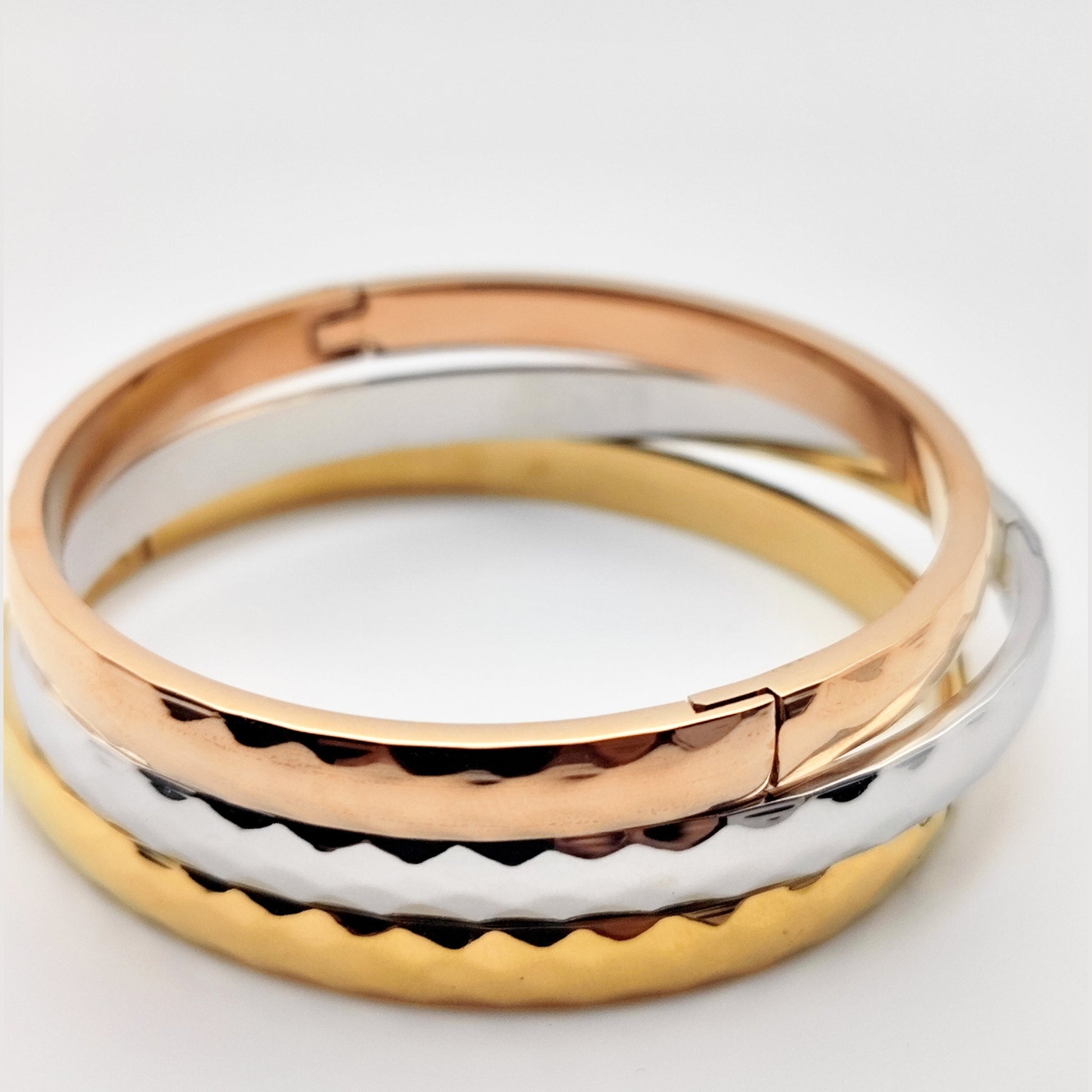 Hammered Stainless Steel Cuff Bracelet – Rose Gold, Silver & Gold