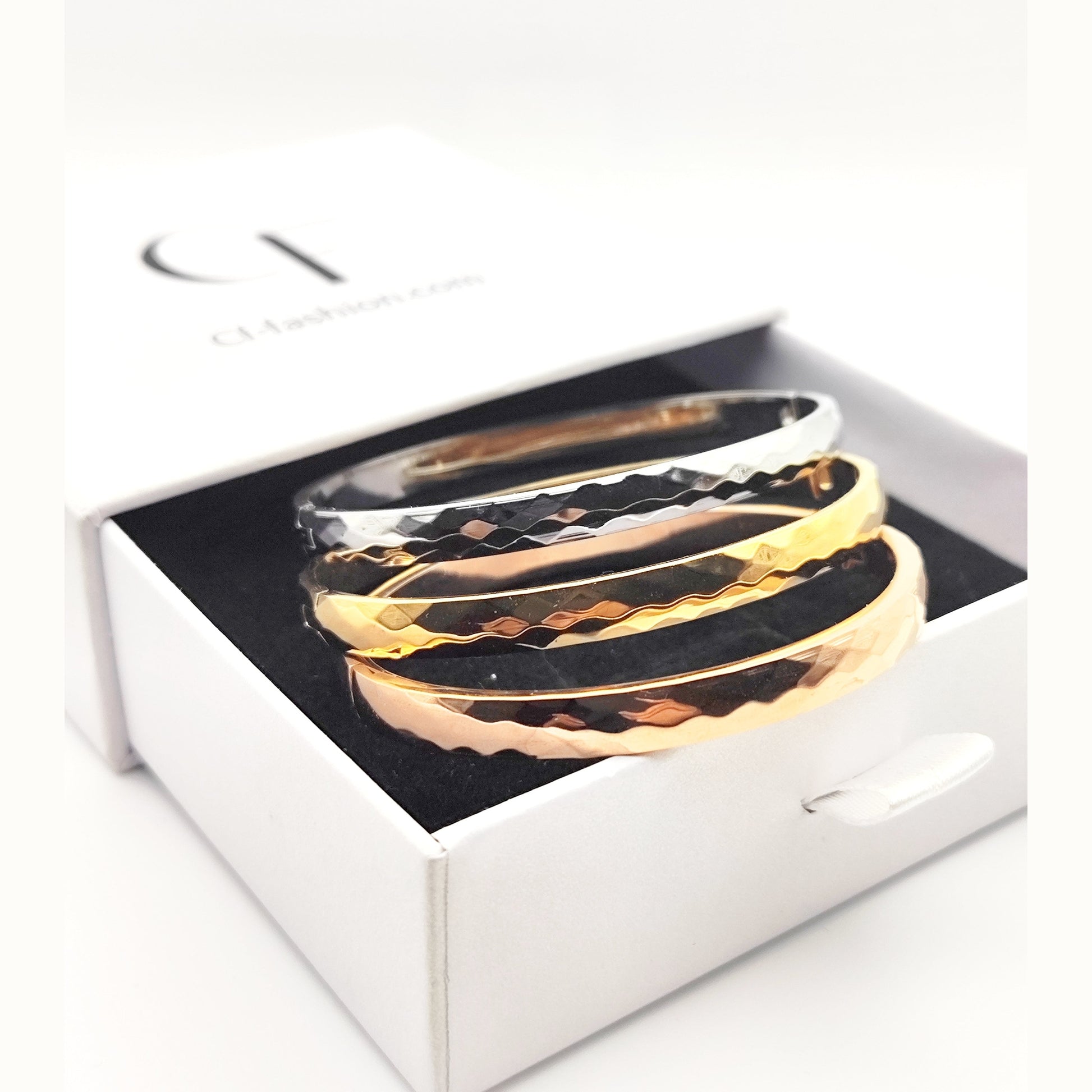 Hammered Stainless Steel Cuff Bracelet – Gold, Silver & Rose Gold