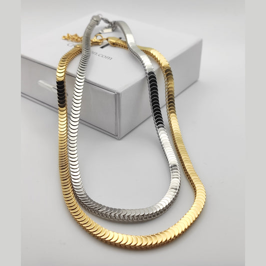 Stainless Steel Snake Chain Necklace – Waterproof & Hypoallergenic – Modern Layered Look