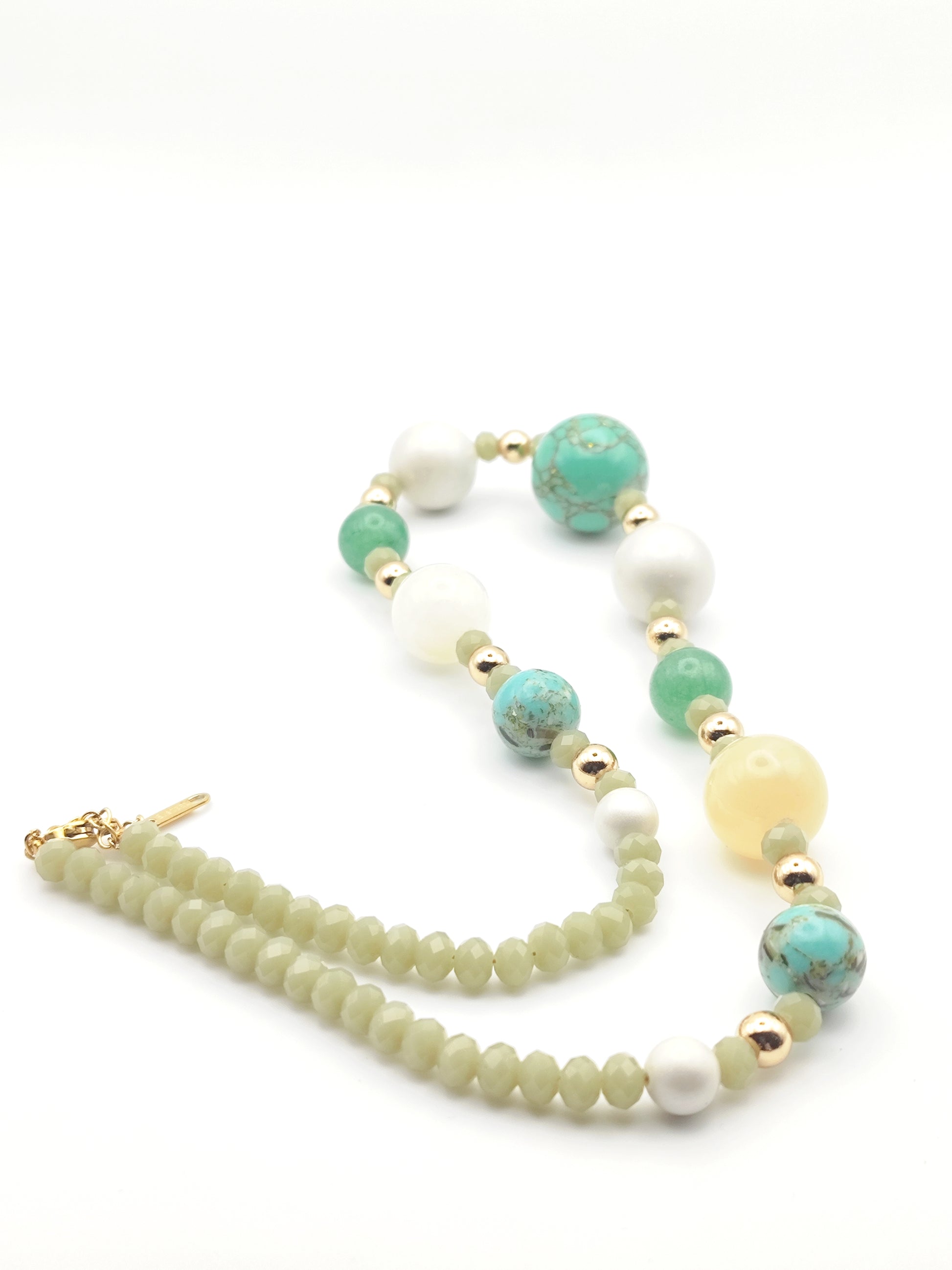 Handmade Natural Gemstone Necklace with Turquoise & Aventurine – 18k Gold-Plated Accents